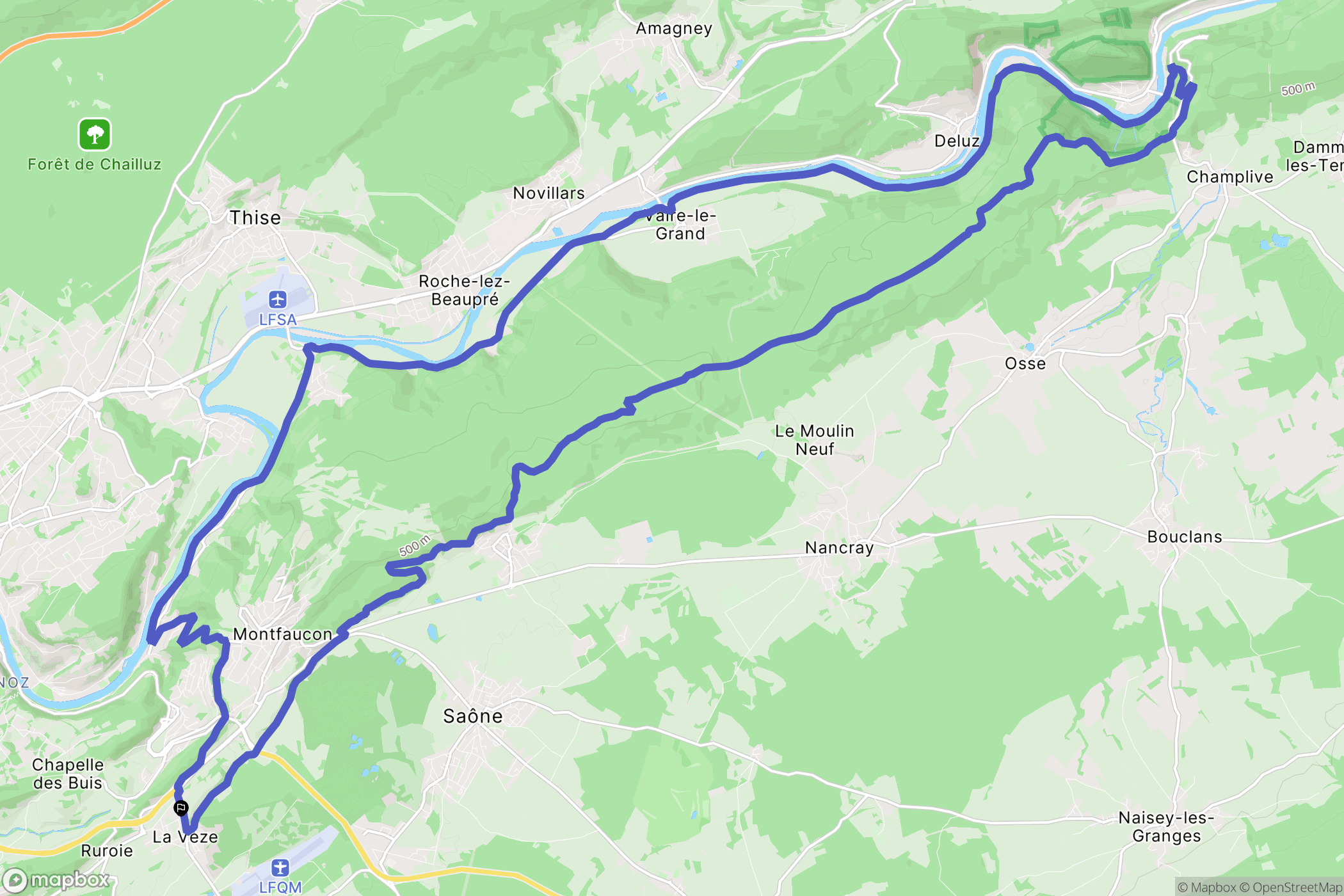 La Vèze : carte du parcours de randonnée - France