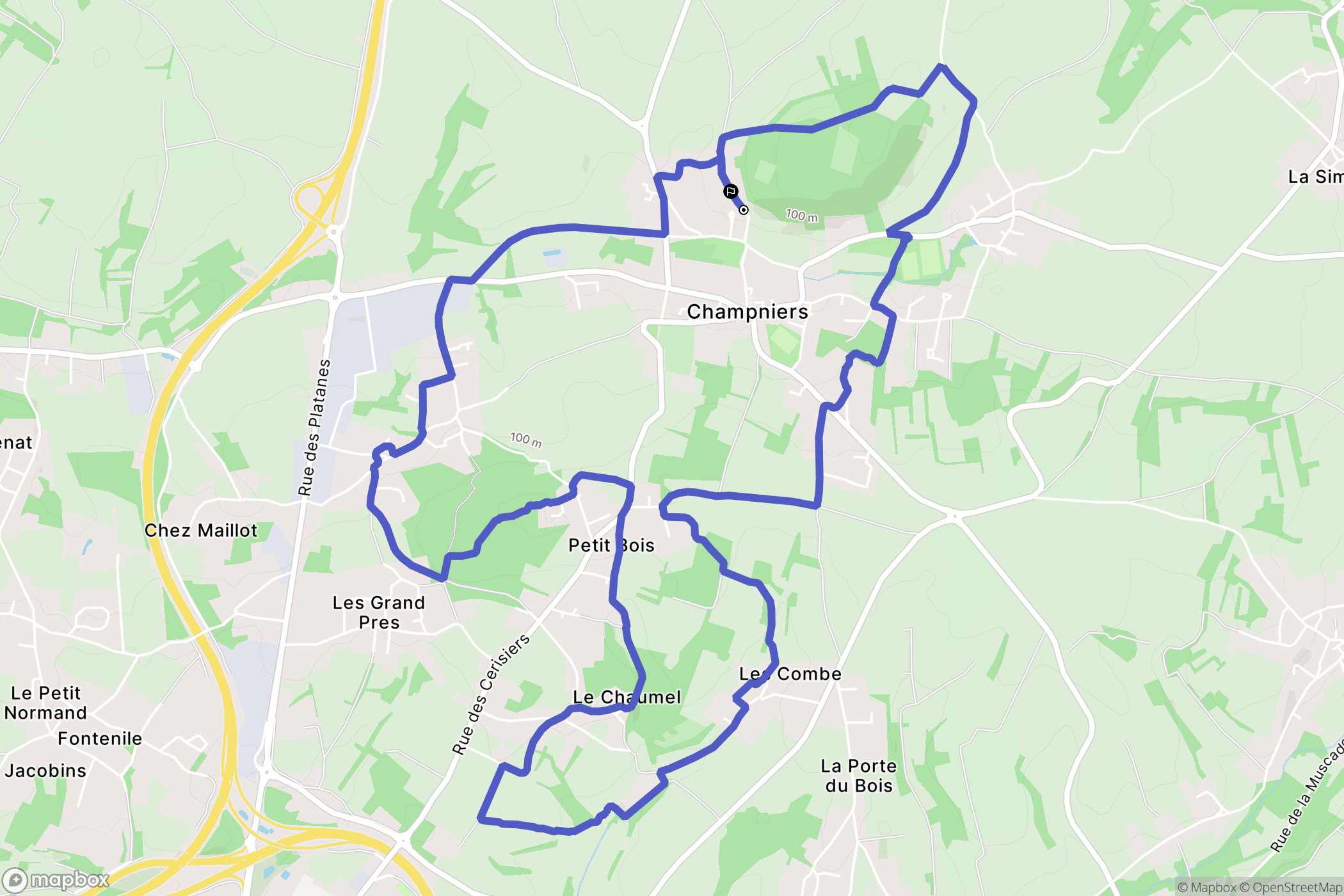 Champniers : carte du parcours de randonnée - France