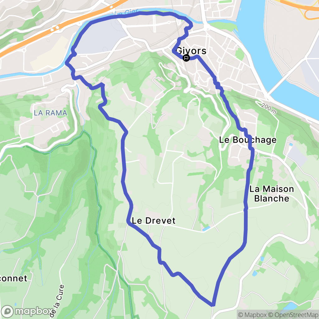 Givors : carte du parcours de randonnée - France
