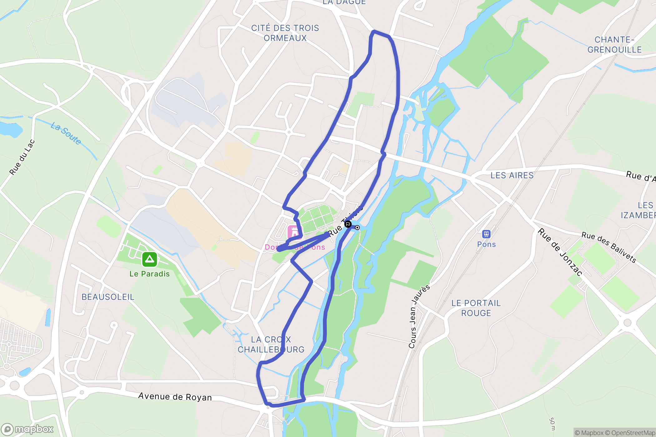 Pons : carte du parcours de randonnée - France