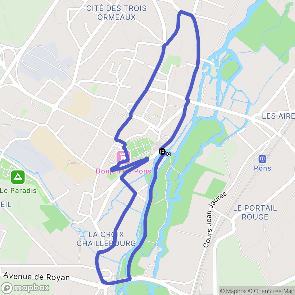 Pons : carte du parcours de randonnée - France