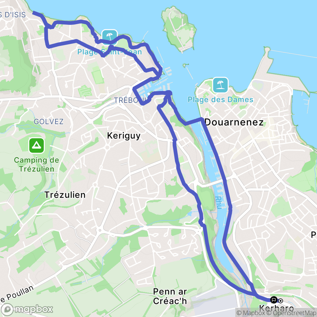 Douarnenez : carte du parcours de randonnée - France