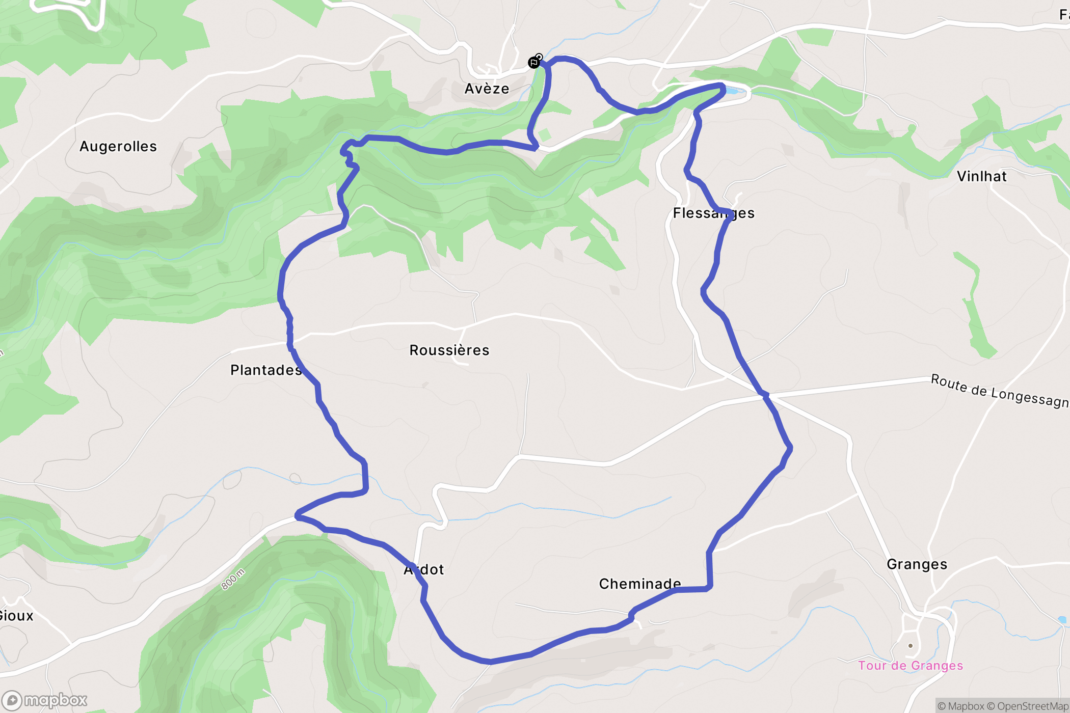 Avèze : carte du parcours de randonnée - France