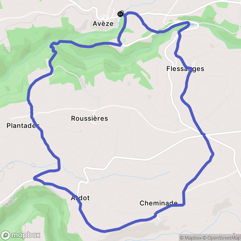 Avèze : carte du parcours de randonnée - France