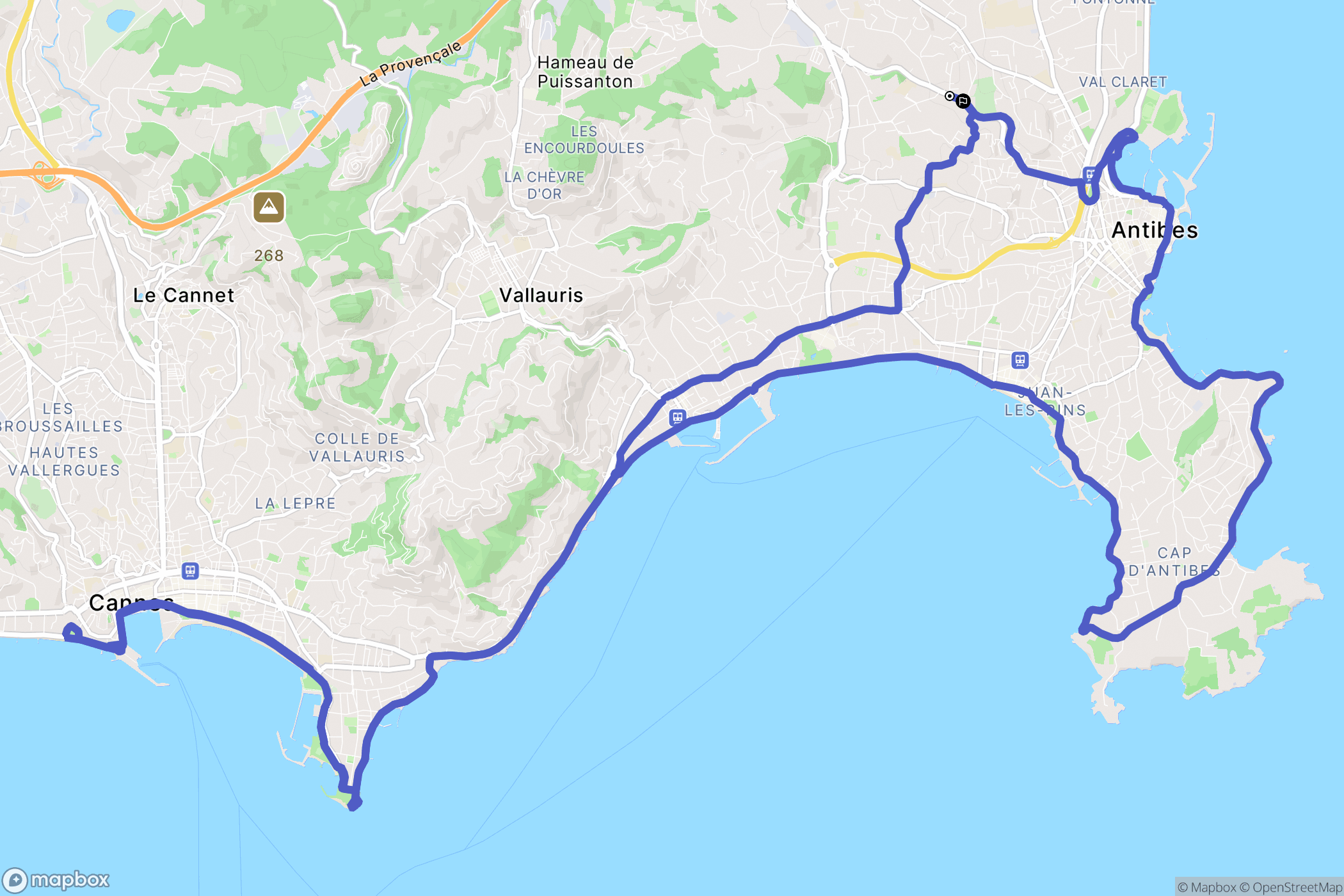 Antibes : carte du parcours de randonnée - France