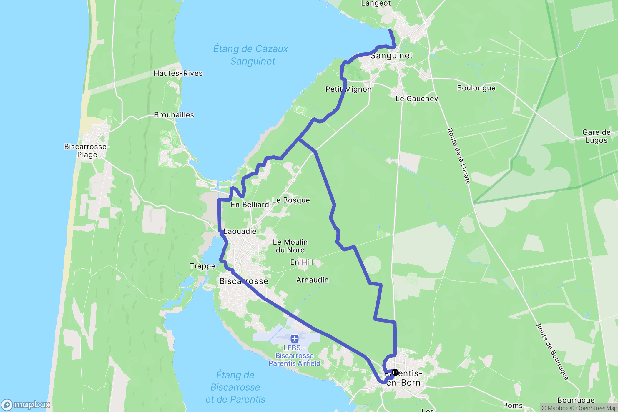 Parentis-en-Born : carte du parcours de randonnée - France