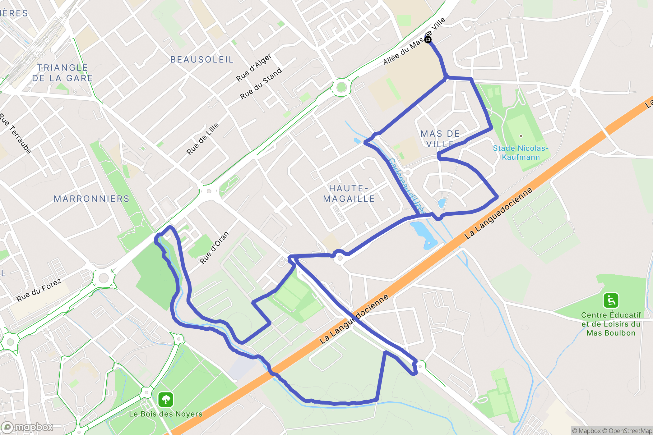 Nîmes : carte du parcours de randonnée - France