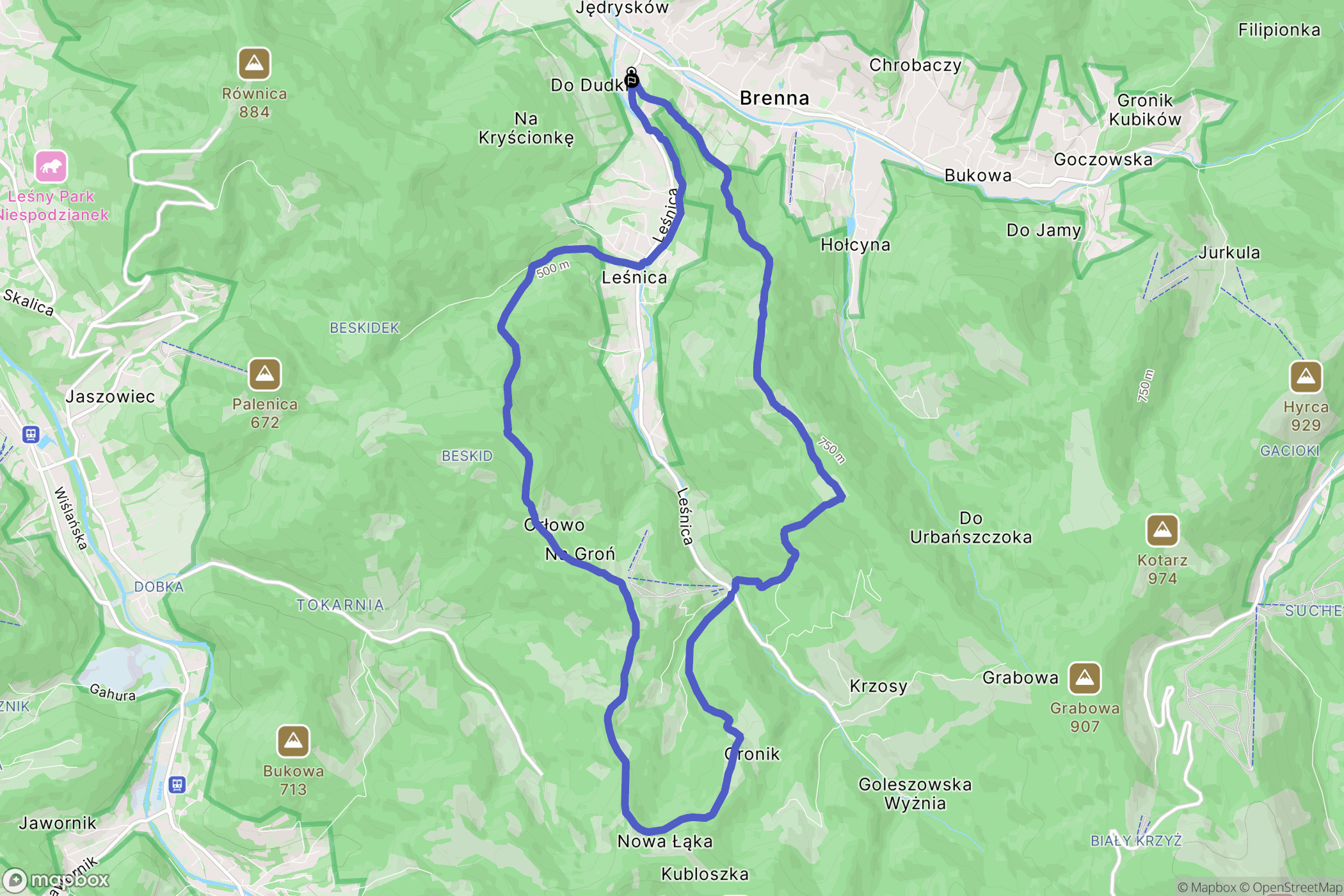 Brenna: mapa trasy - Poland