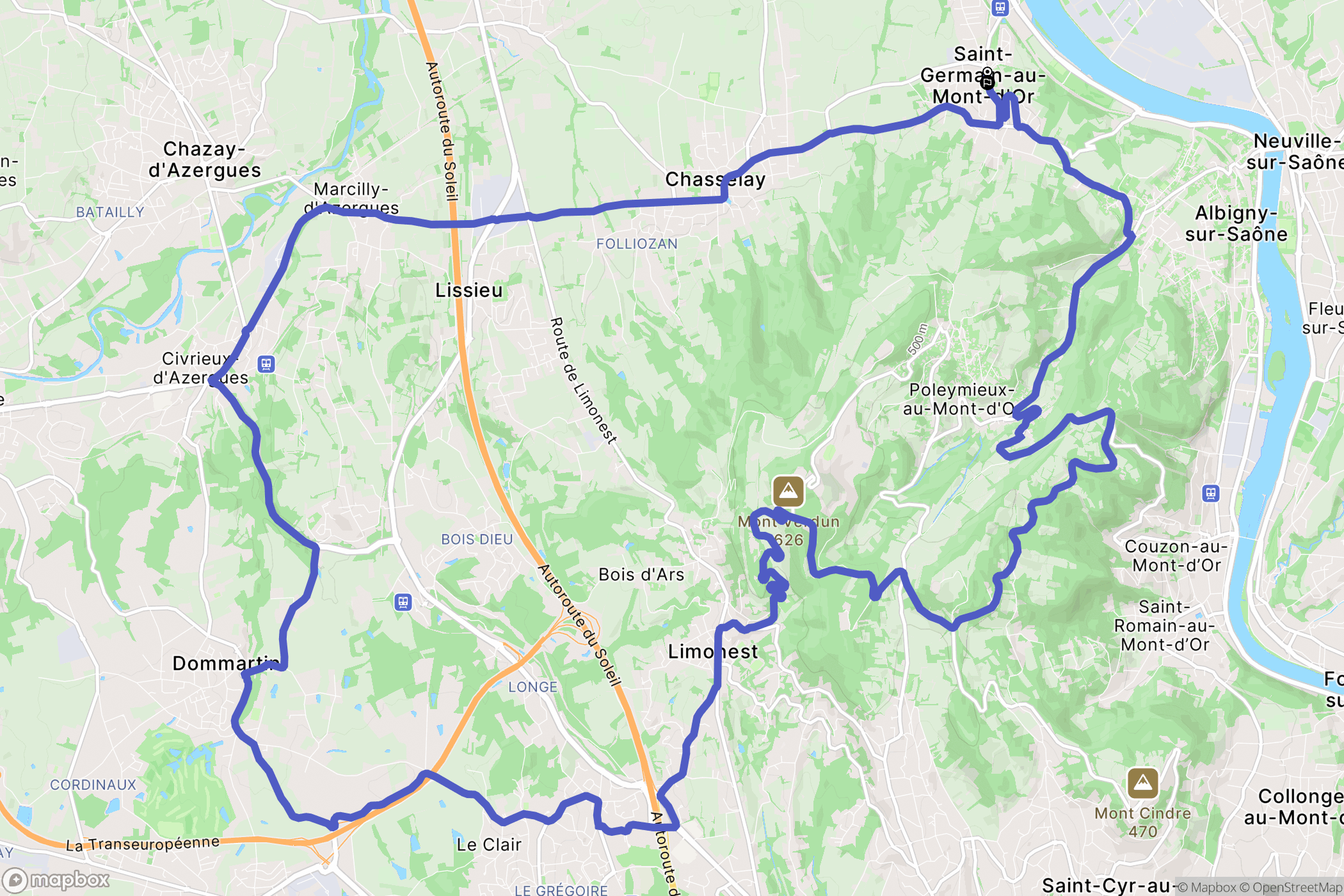 Saint-Germain-au-Mont-d'Or : carte du parcours de randonnée - France