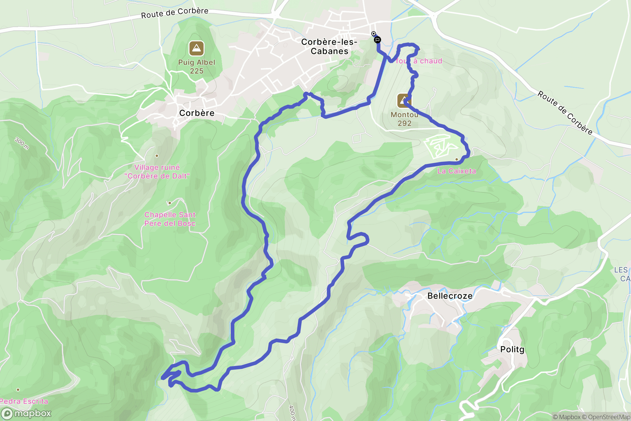 Corbère-les-Cabanes : carte du parcours de randonnée - France