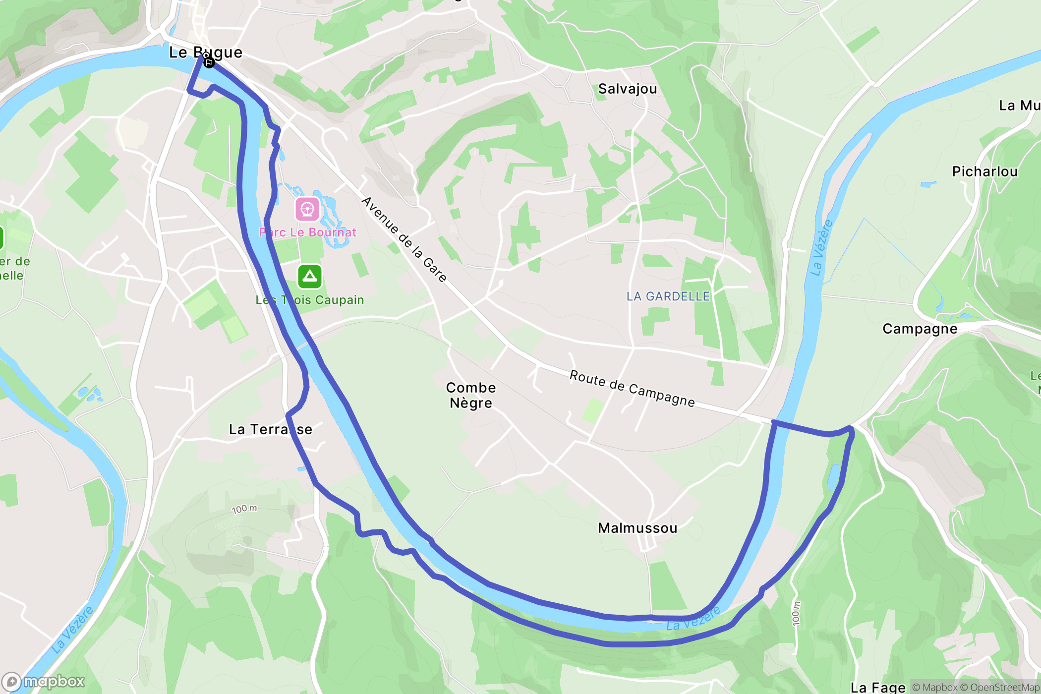 Le Bugue : carte du parcours de randonnée - France