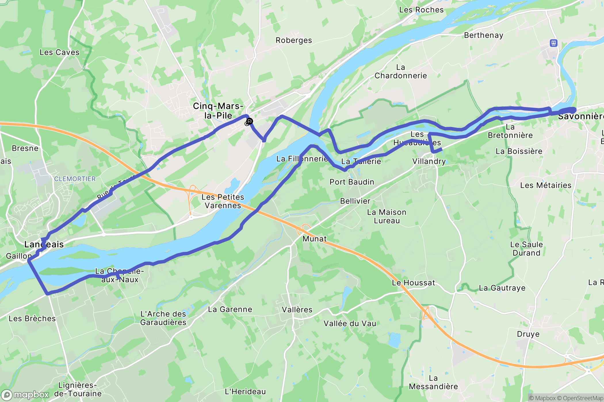 Cinq-Mars-la-Pile : carte du parcours de randonnée - France