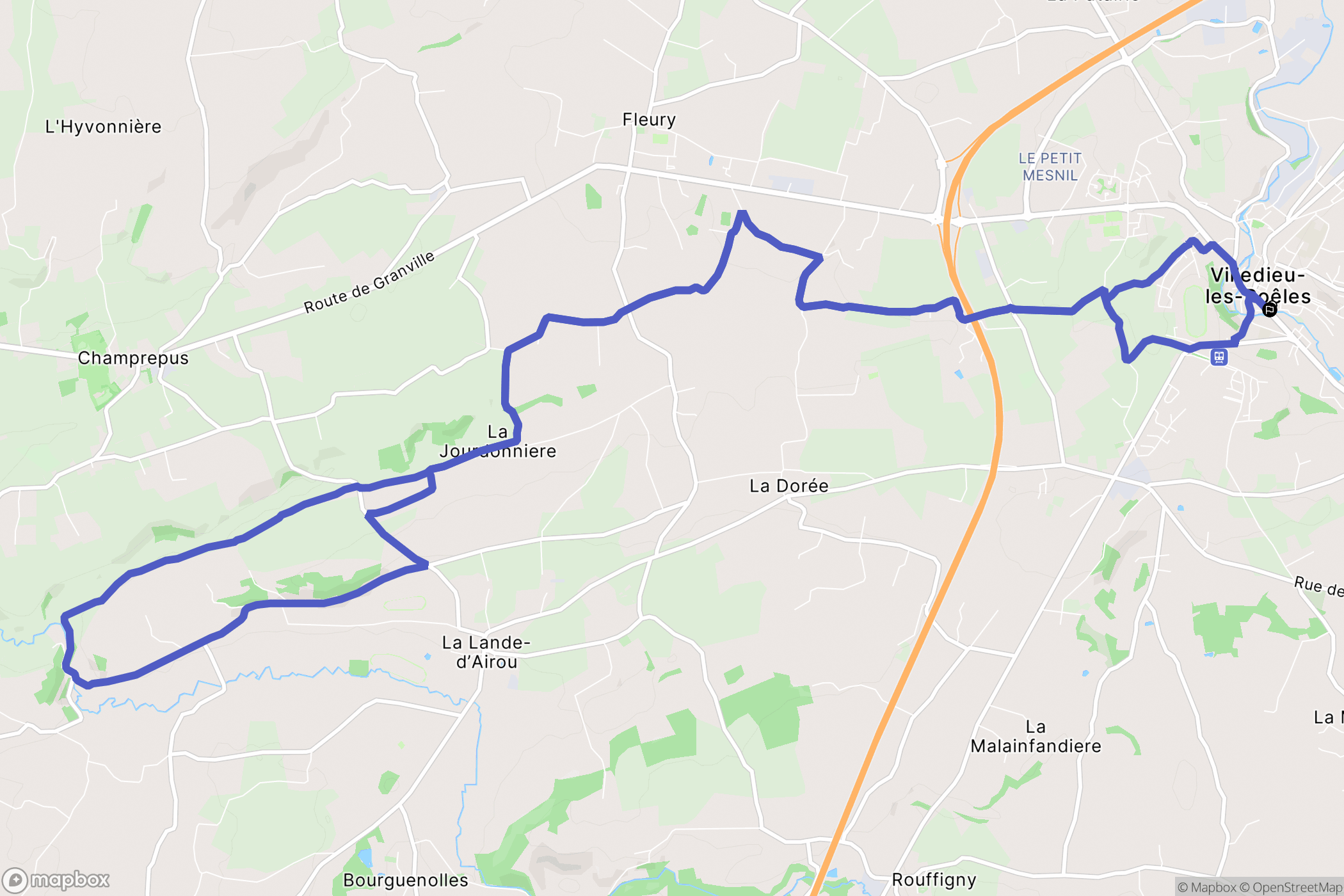 Villedieu-les-Poêles-Rouffigny : carte du parcours de randonnée - France