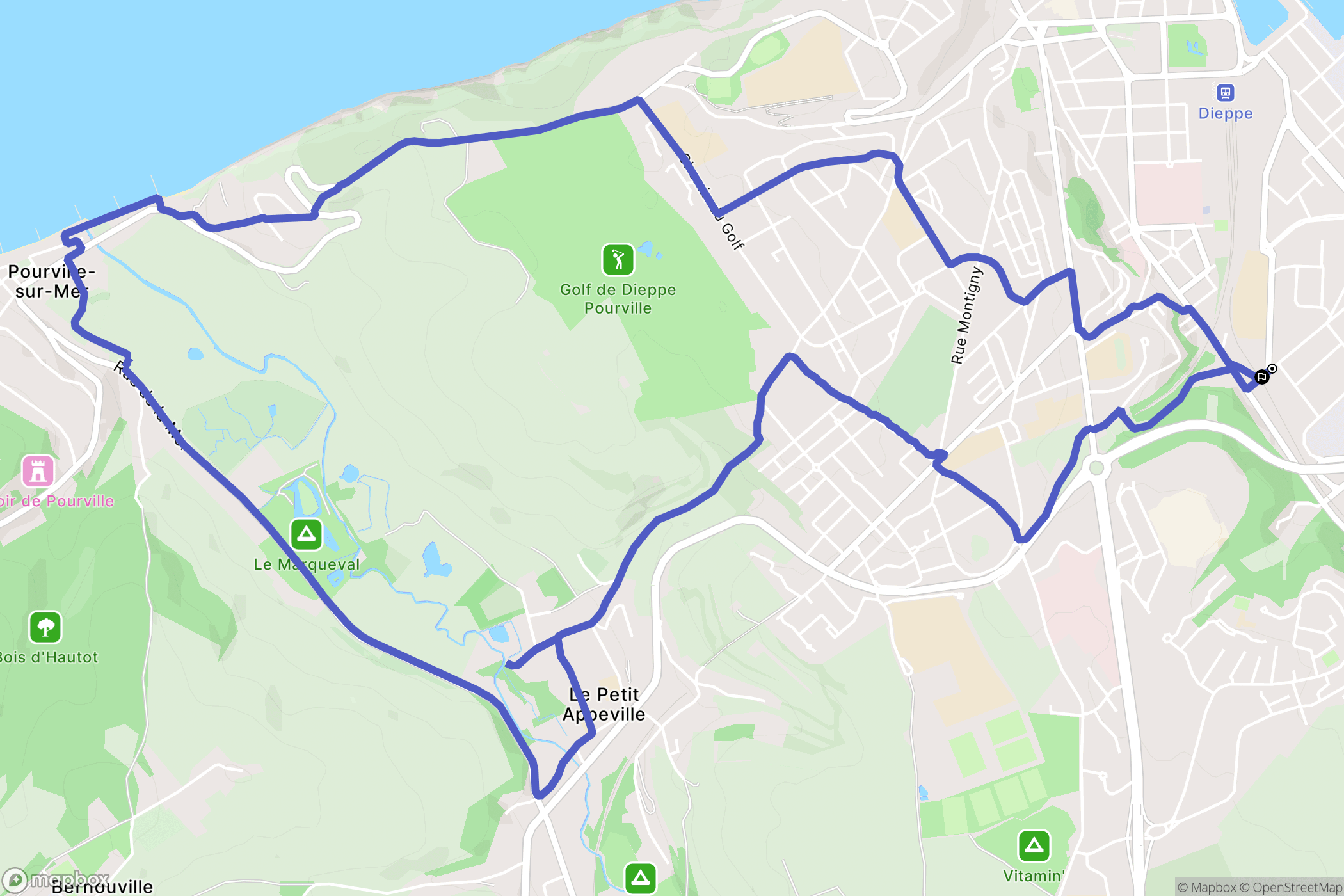 Dieppe : carte du parcours de randonnée - France