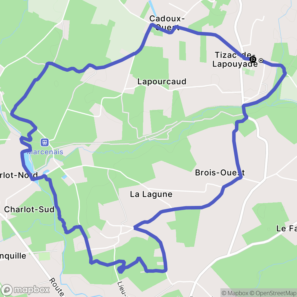 Tizac-de-Lapouyade : carte du parcours de randonnée - France