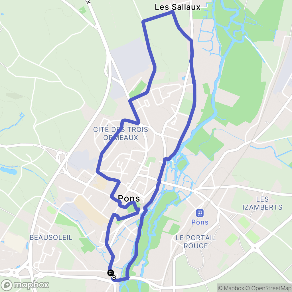 Pons : carte du parcours de randonnée - France