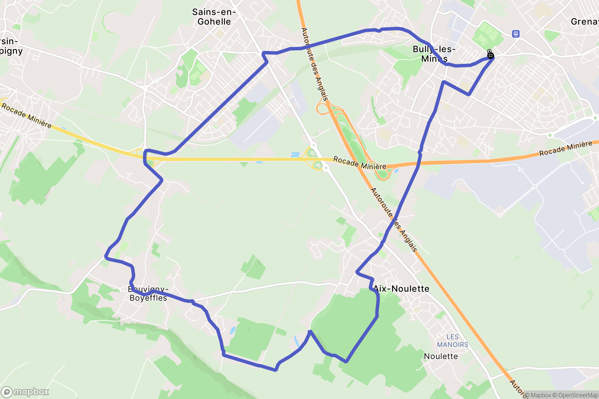 Bully-les-Mines : carte du parcours de randonnée - France