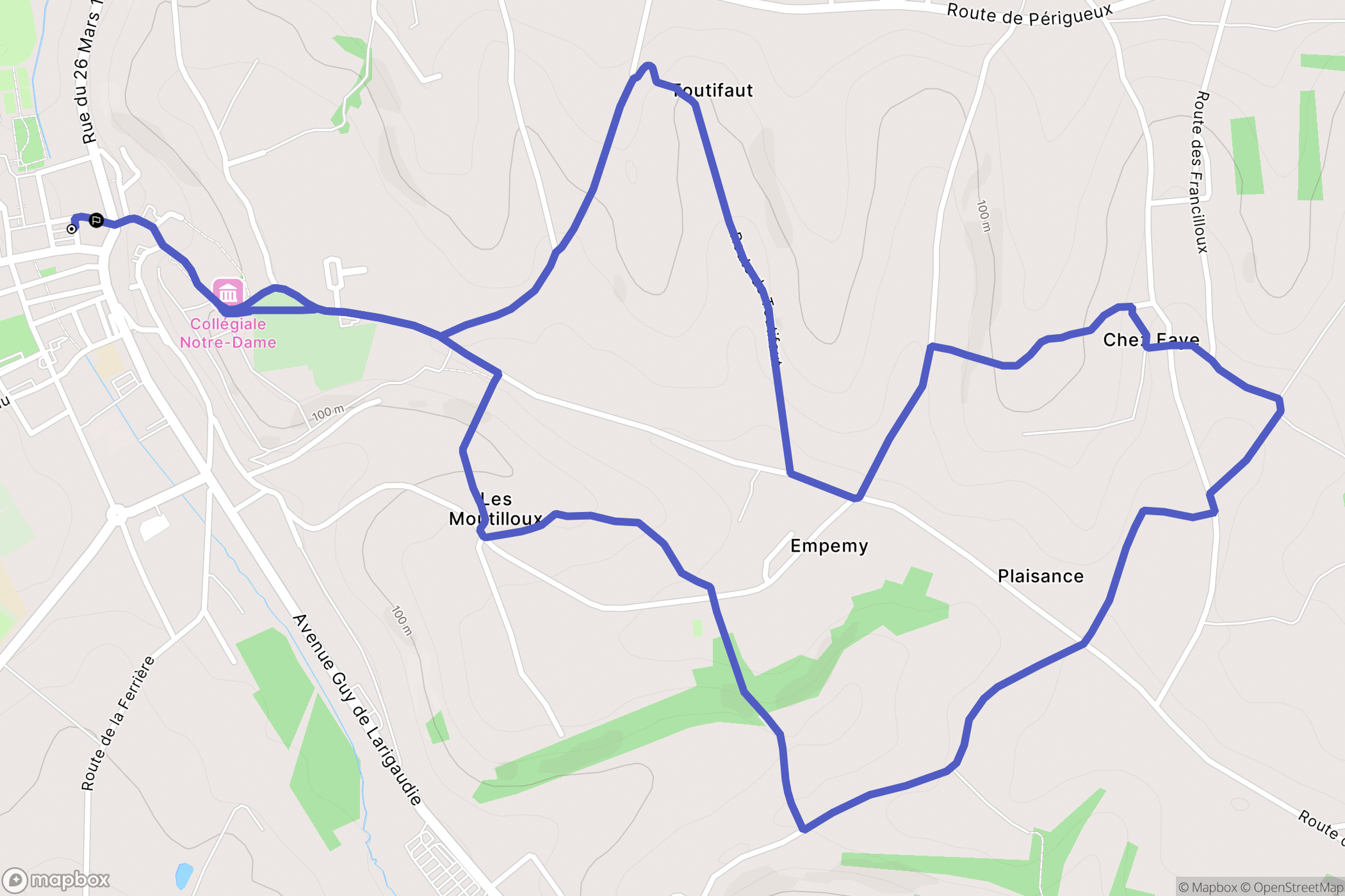 Ribérac : carte du parcours de randonnée - France