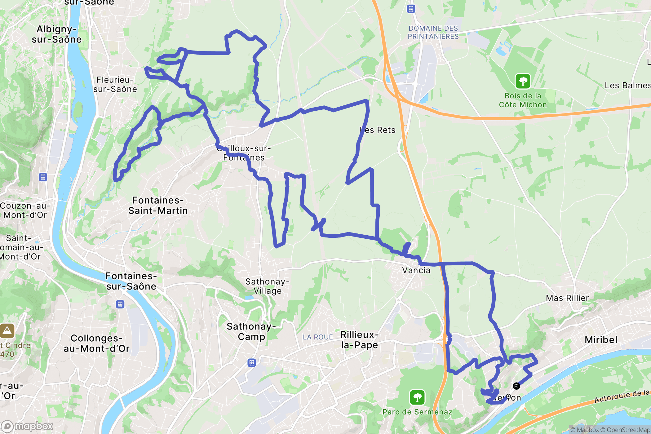 Neyron : carte du parcours de randonnée - France