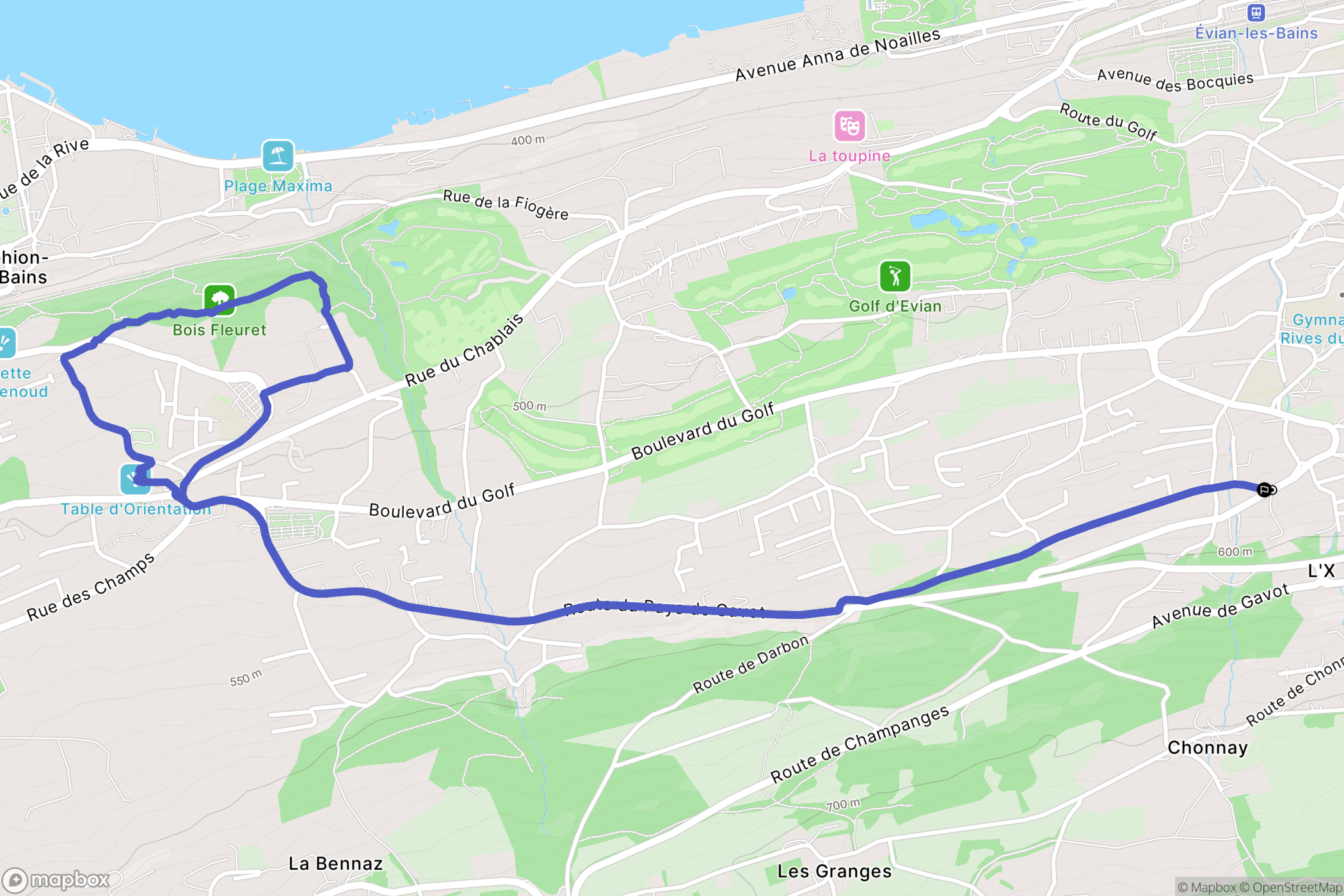 Évian-les-Bains : carte du parcours de randonnée - France