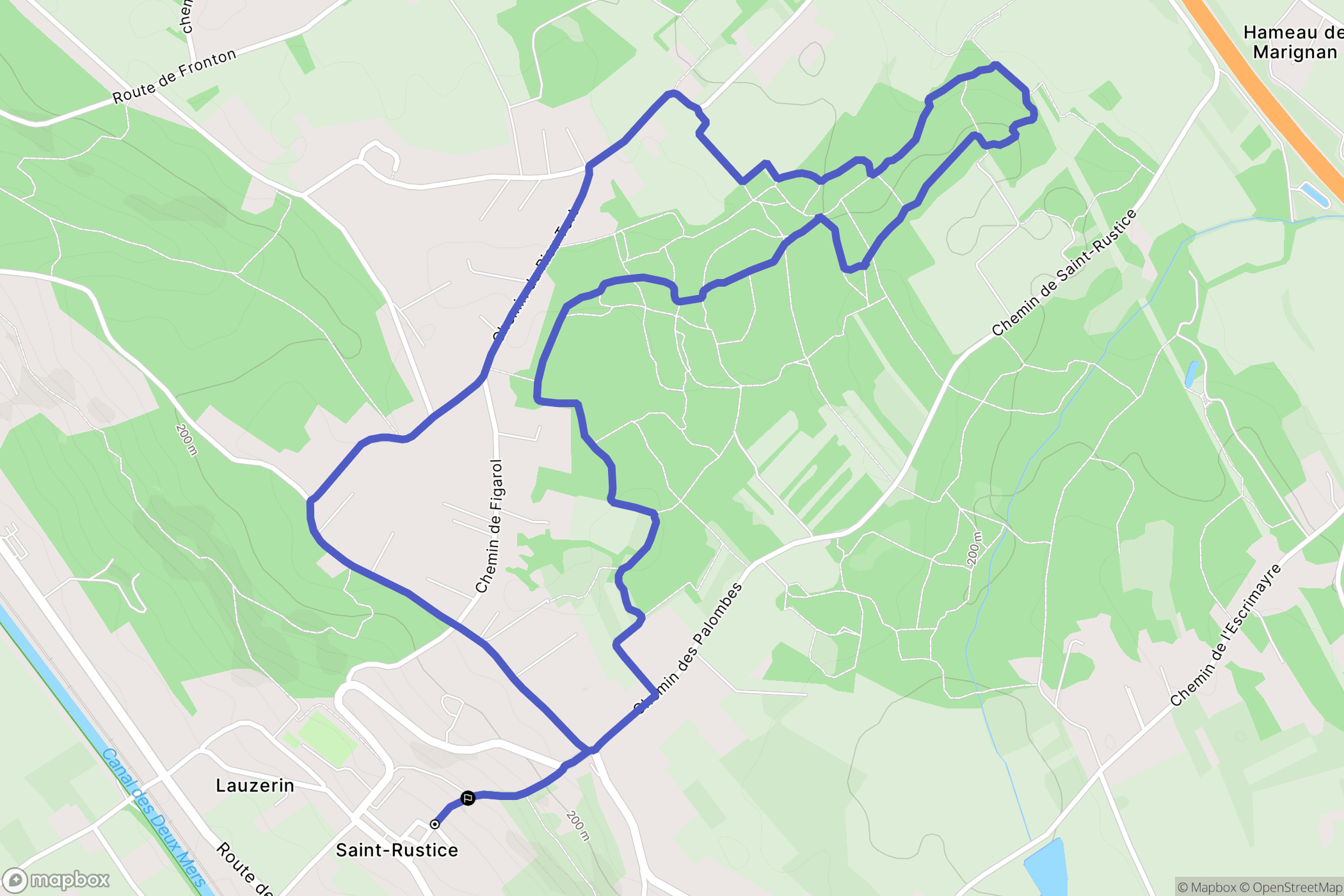 Saint-Rustice : carte du parcours de randonnée - France