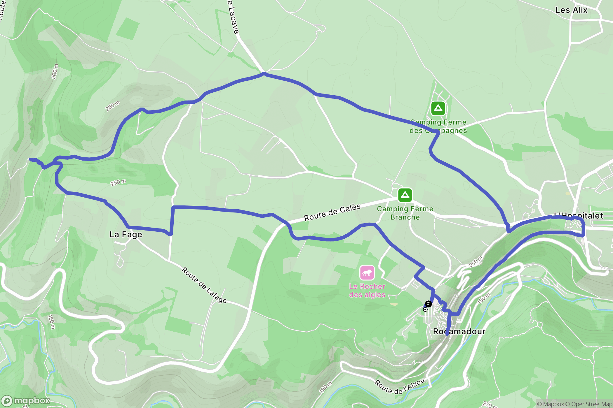 Rocamadour : carte du parcours de randonnée - France