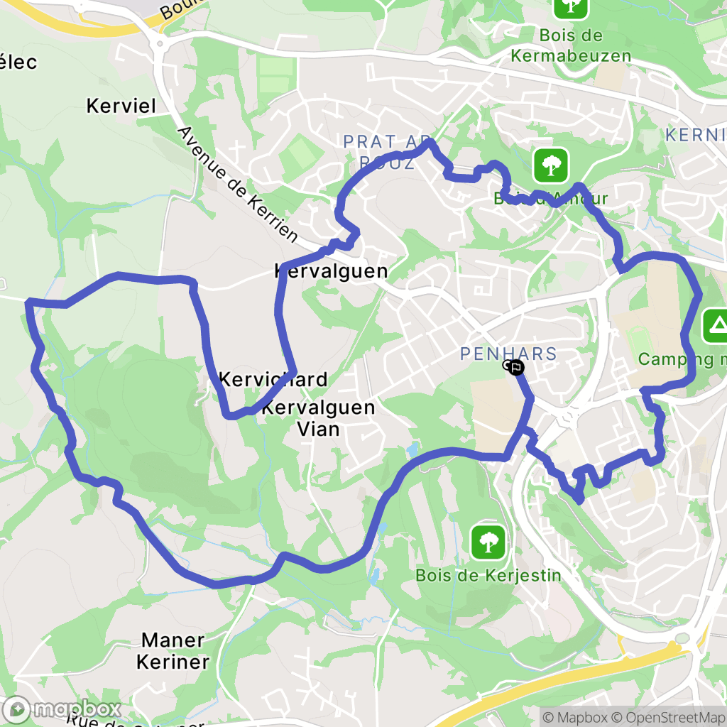 Quimper : carte du parcours de randonnée - France