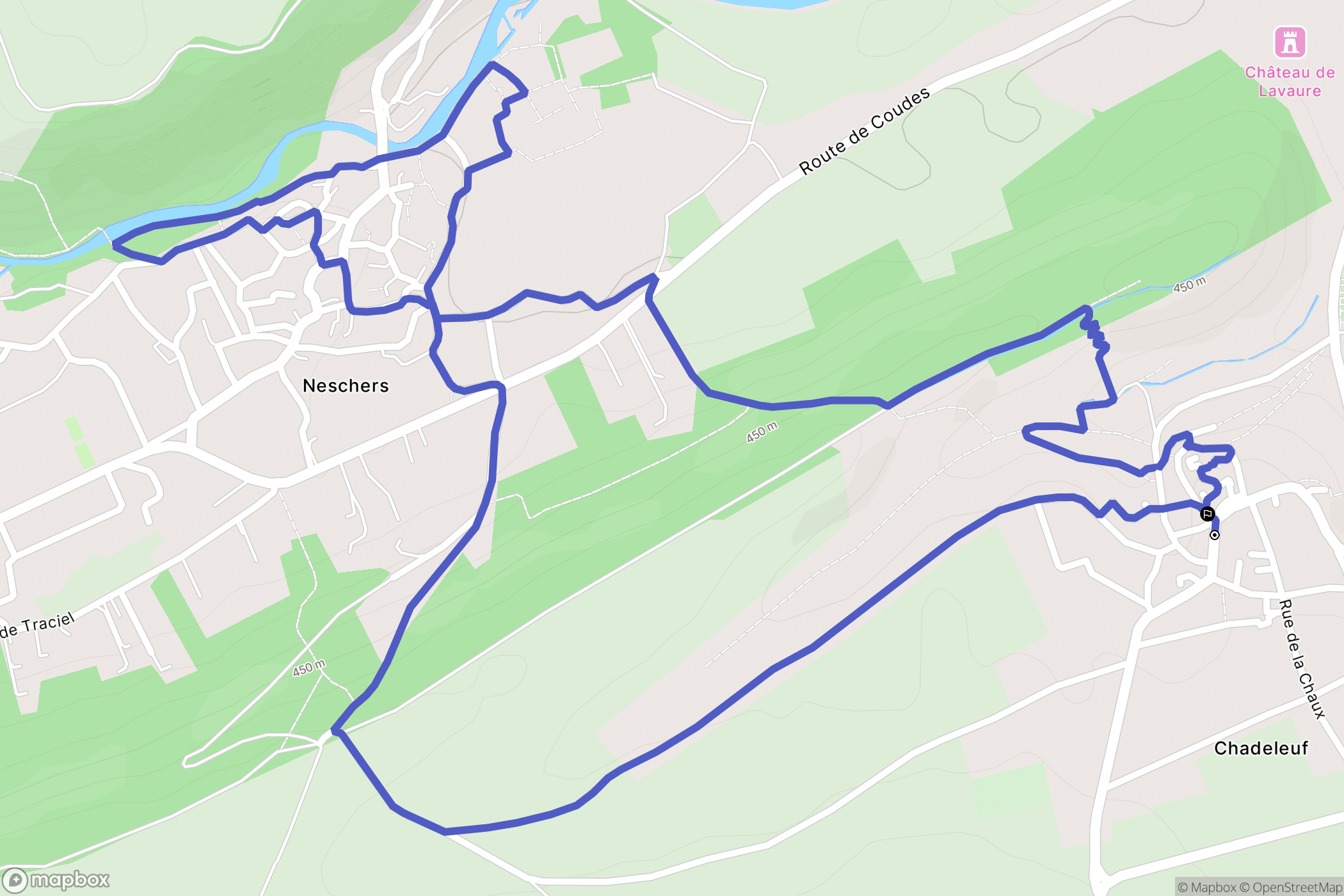 Chadeleuf : carte du parcours de randonnée - France