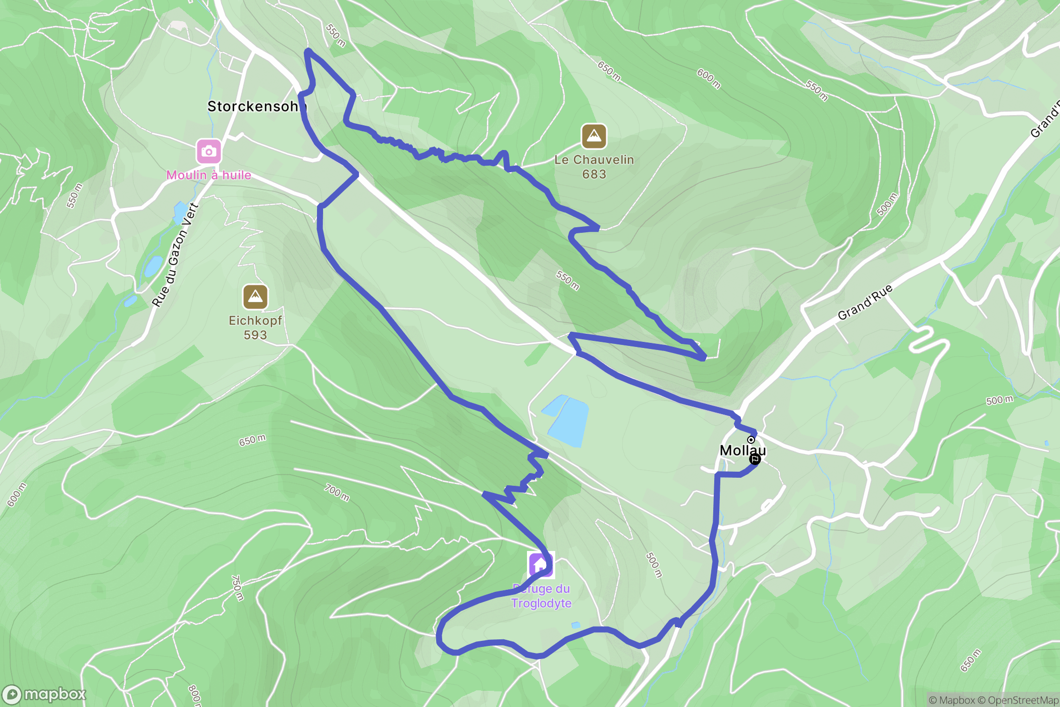 Mollau : carte du parcours de randonnée - France