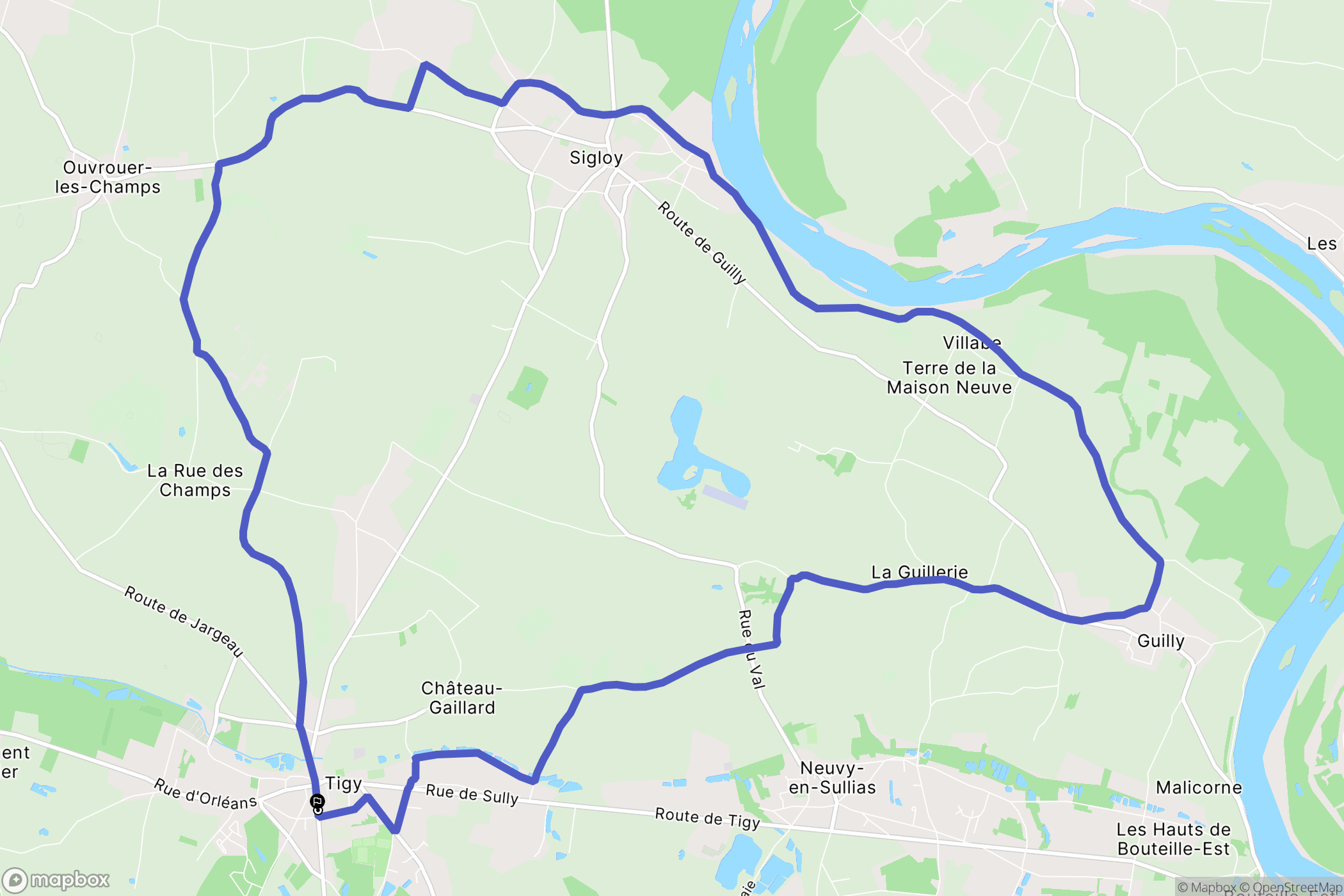 Tigy : carte du parcours de randonnée - France