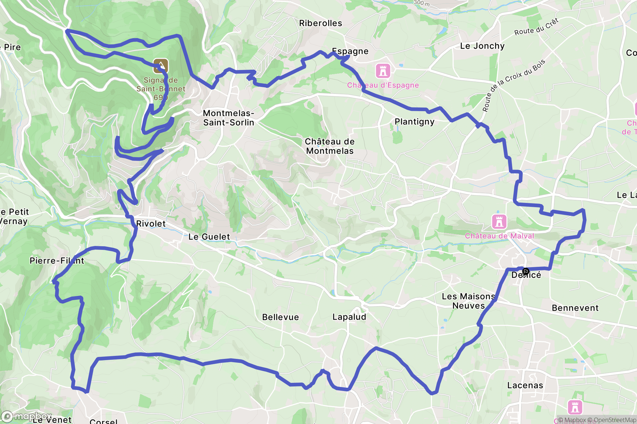 Denicé : carte du parcours de randonnée - France