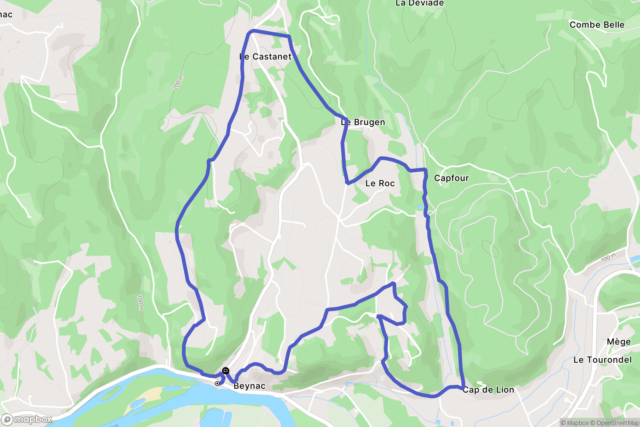 Beynac-et-Cazenac : carte du parcours de randonnée - France