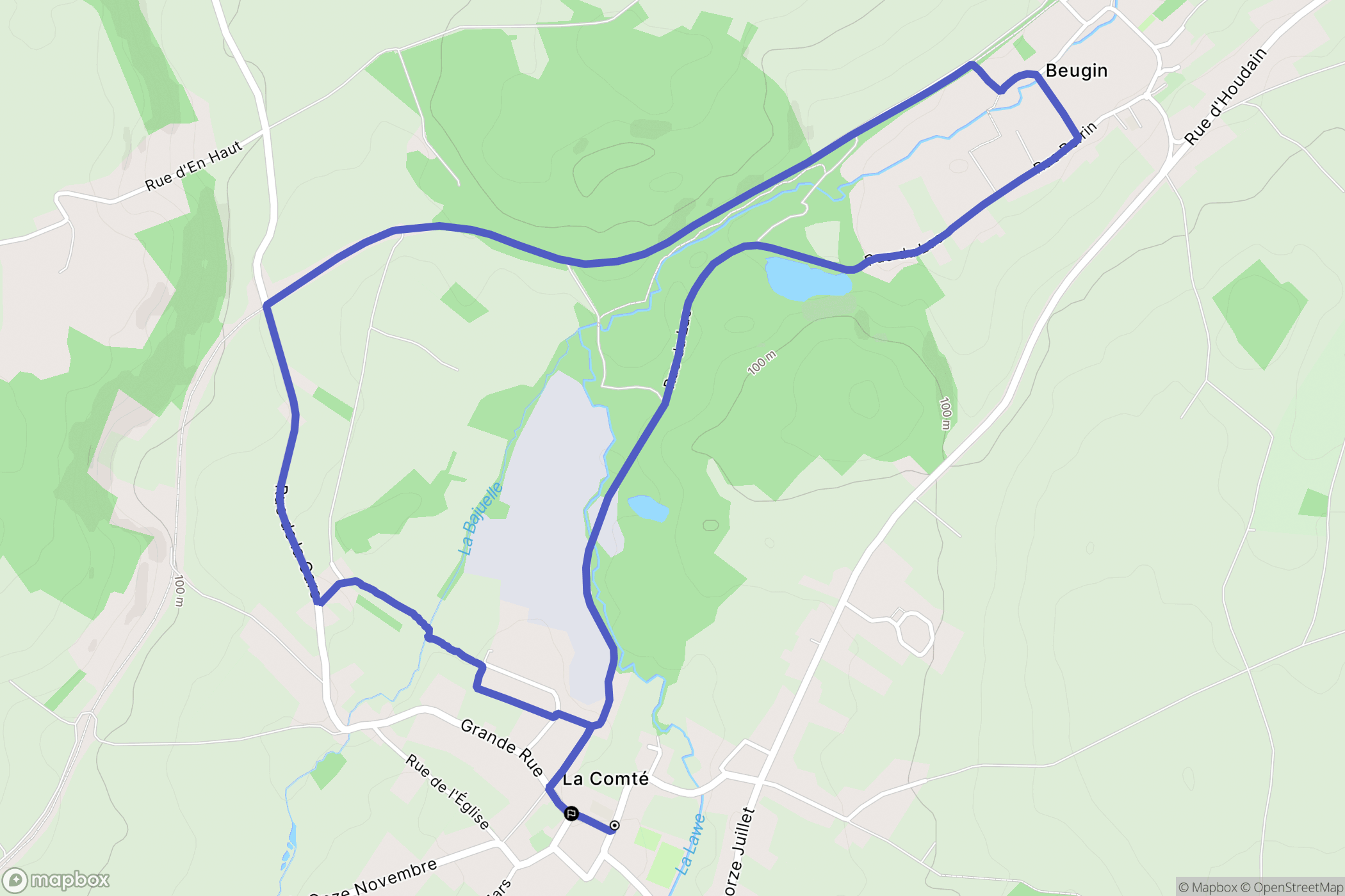 La Comté : carte du parcours de randonnée - France