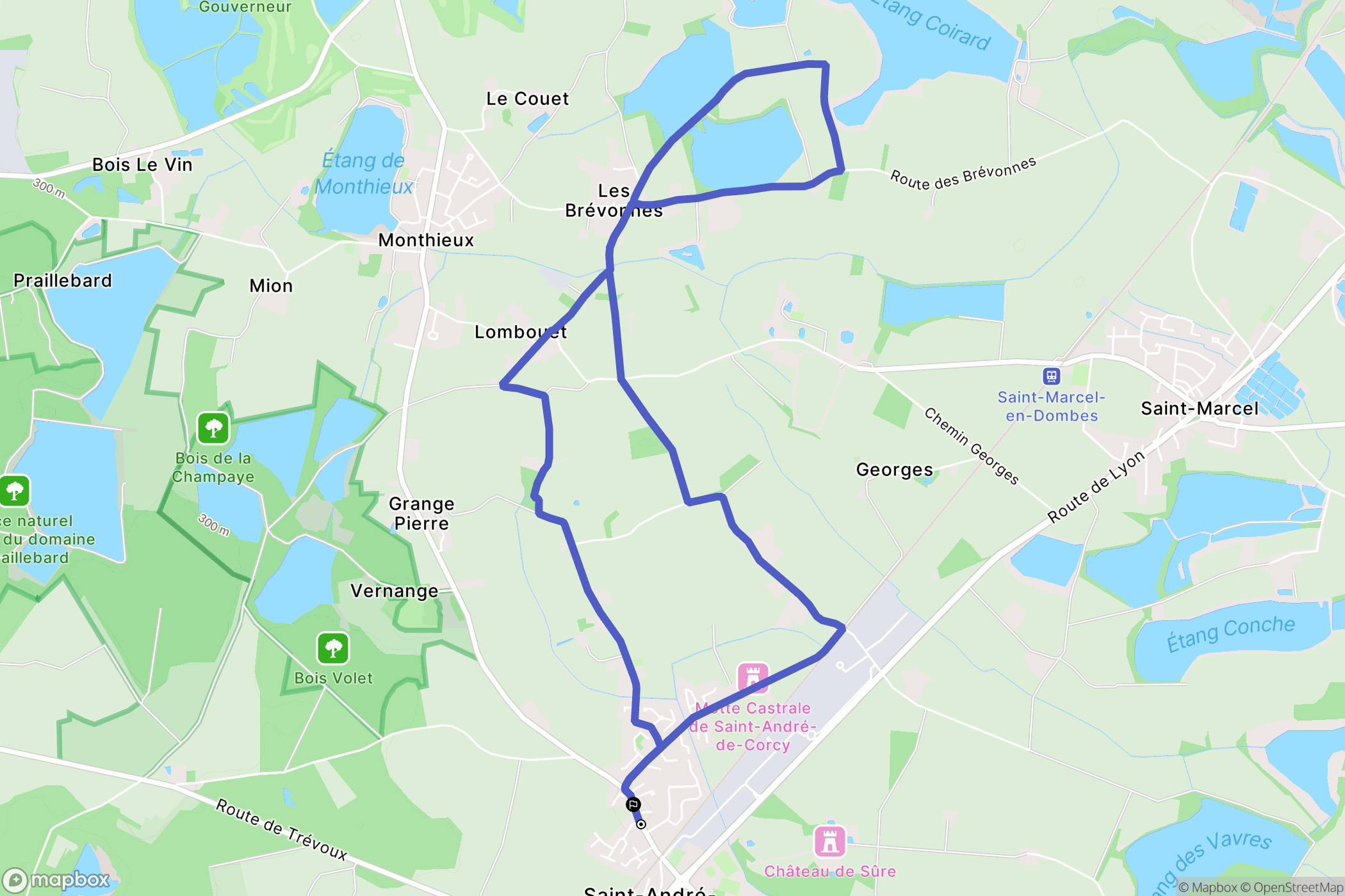 Saint-André-de-Corcy : carte du parcours de randonnée - France