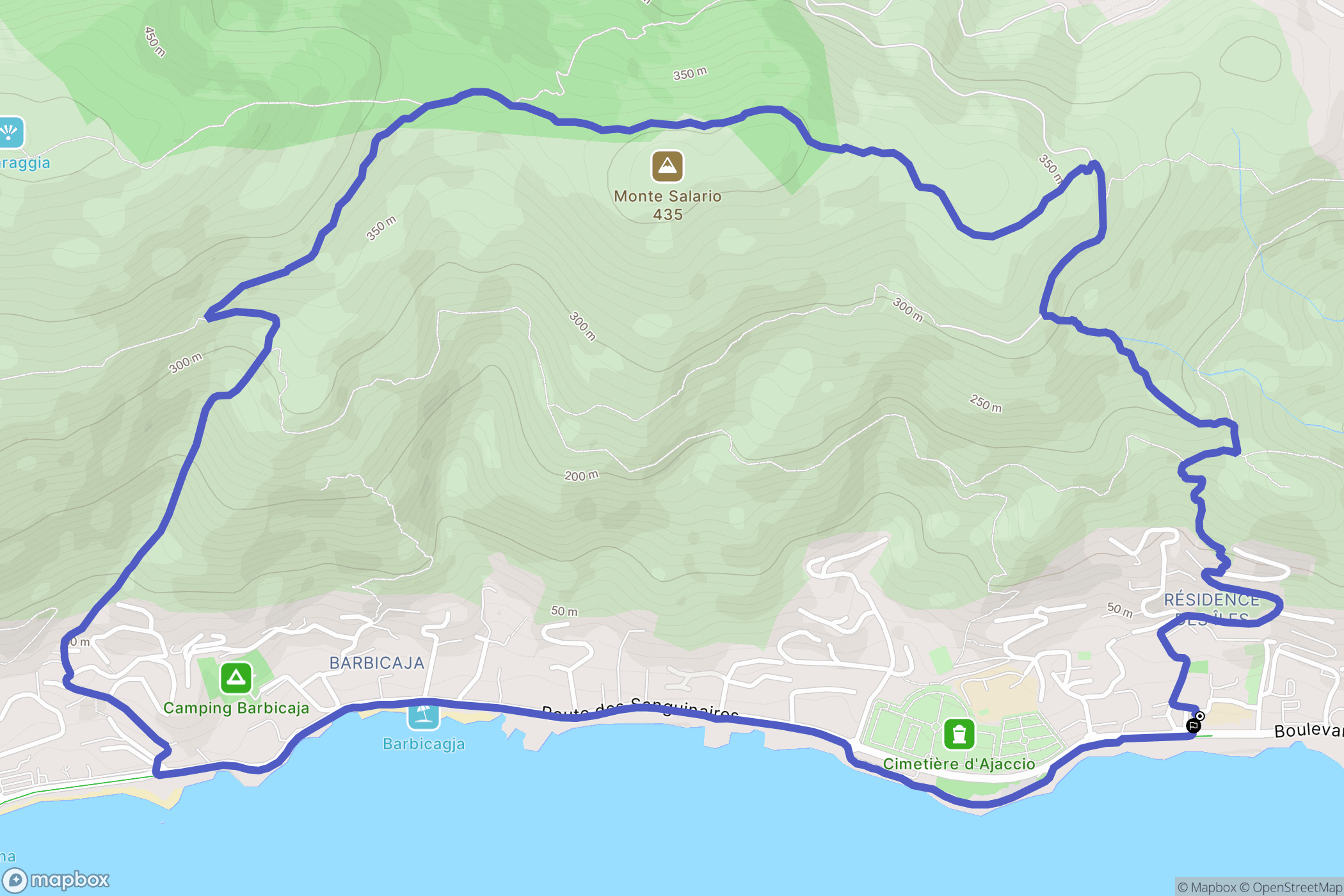 Ajaccio : carte du parcours de randonnée - France