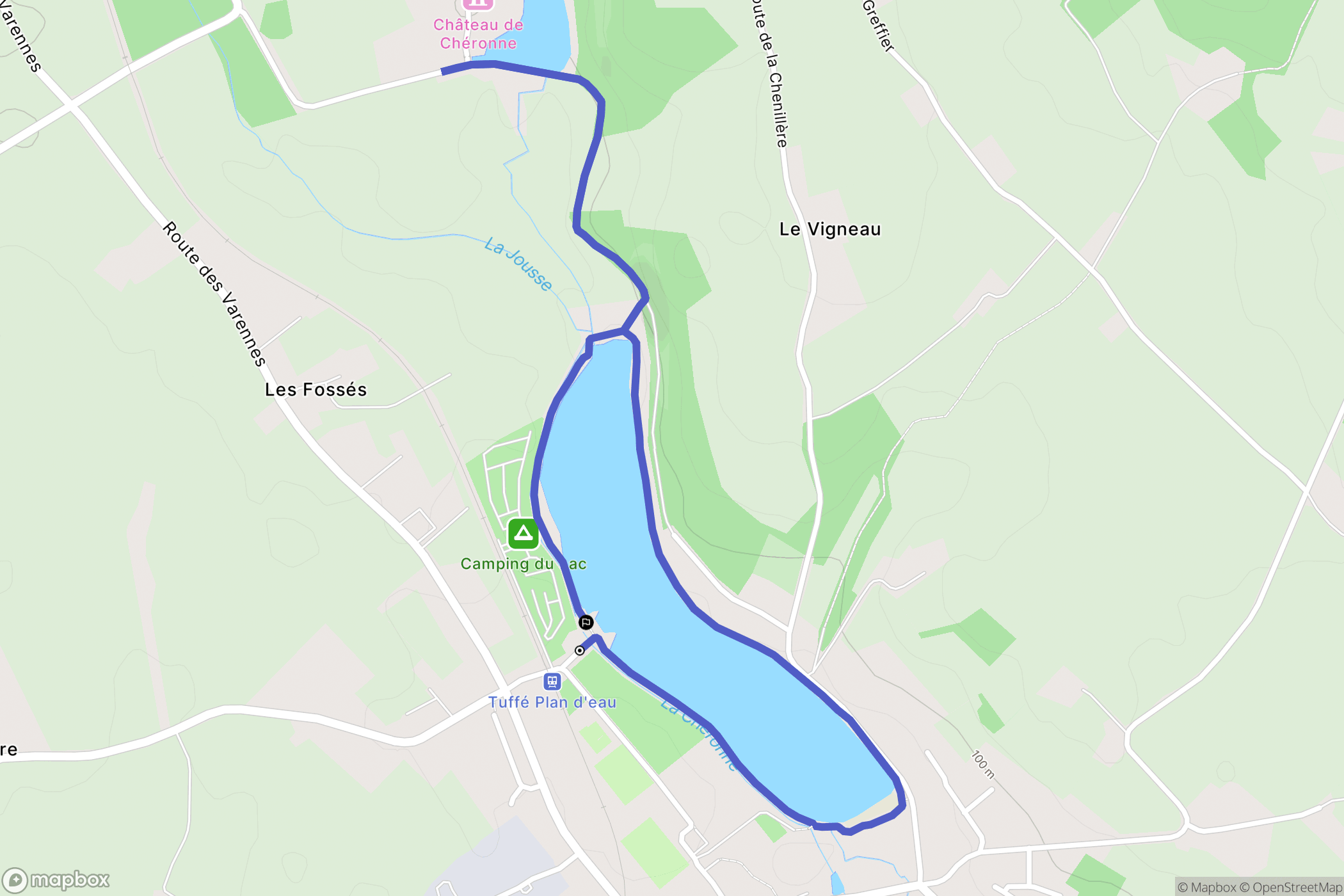 Tuffé Val de la Chéronne : carte du parcours de randonnée - France