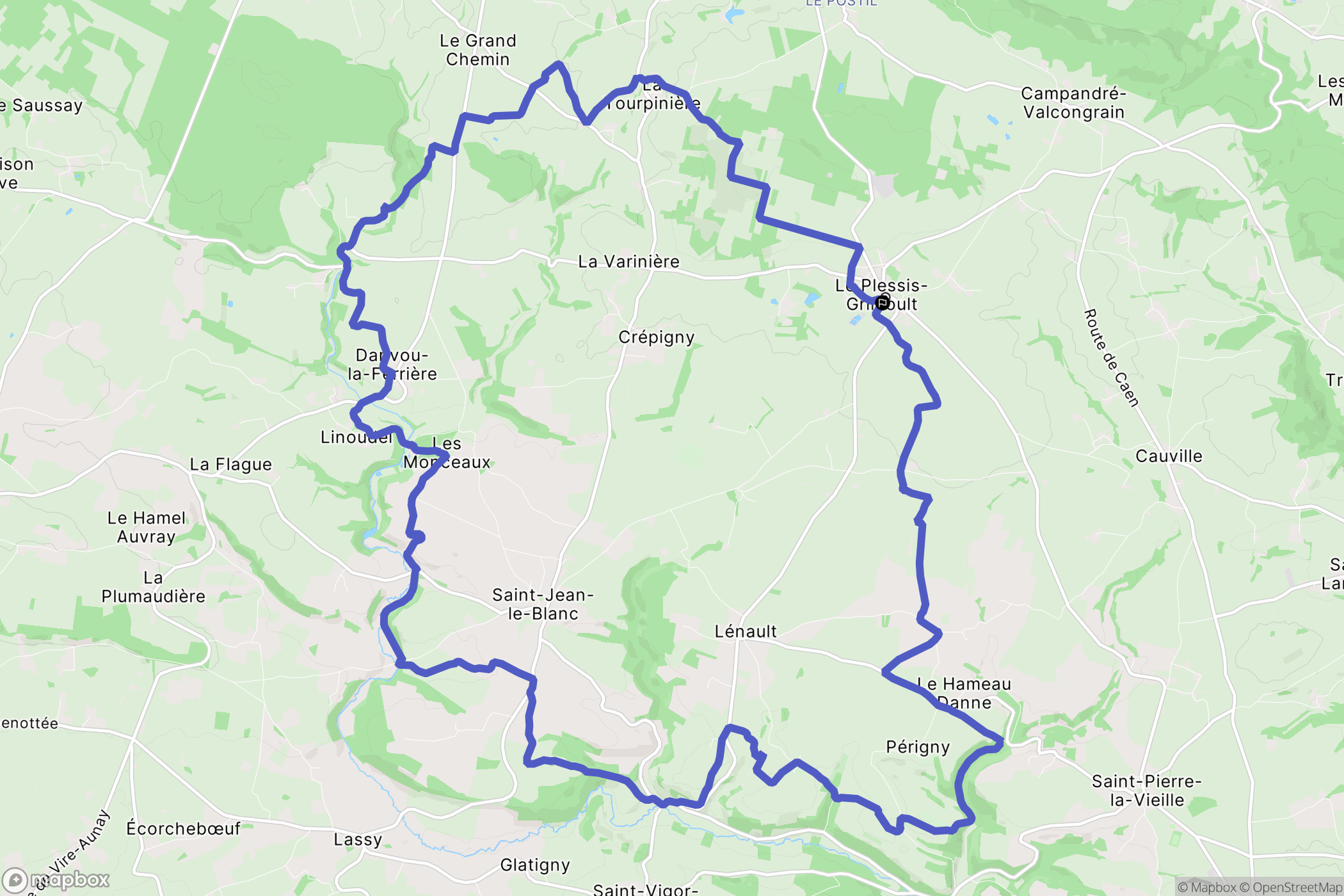 Les Monts d'Aunay : carte du parcours de randonnée - France