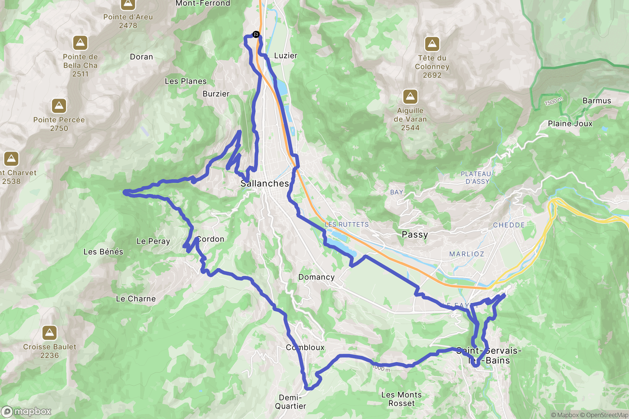 Sallanches : carte du parcours de randonnée - France