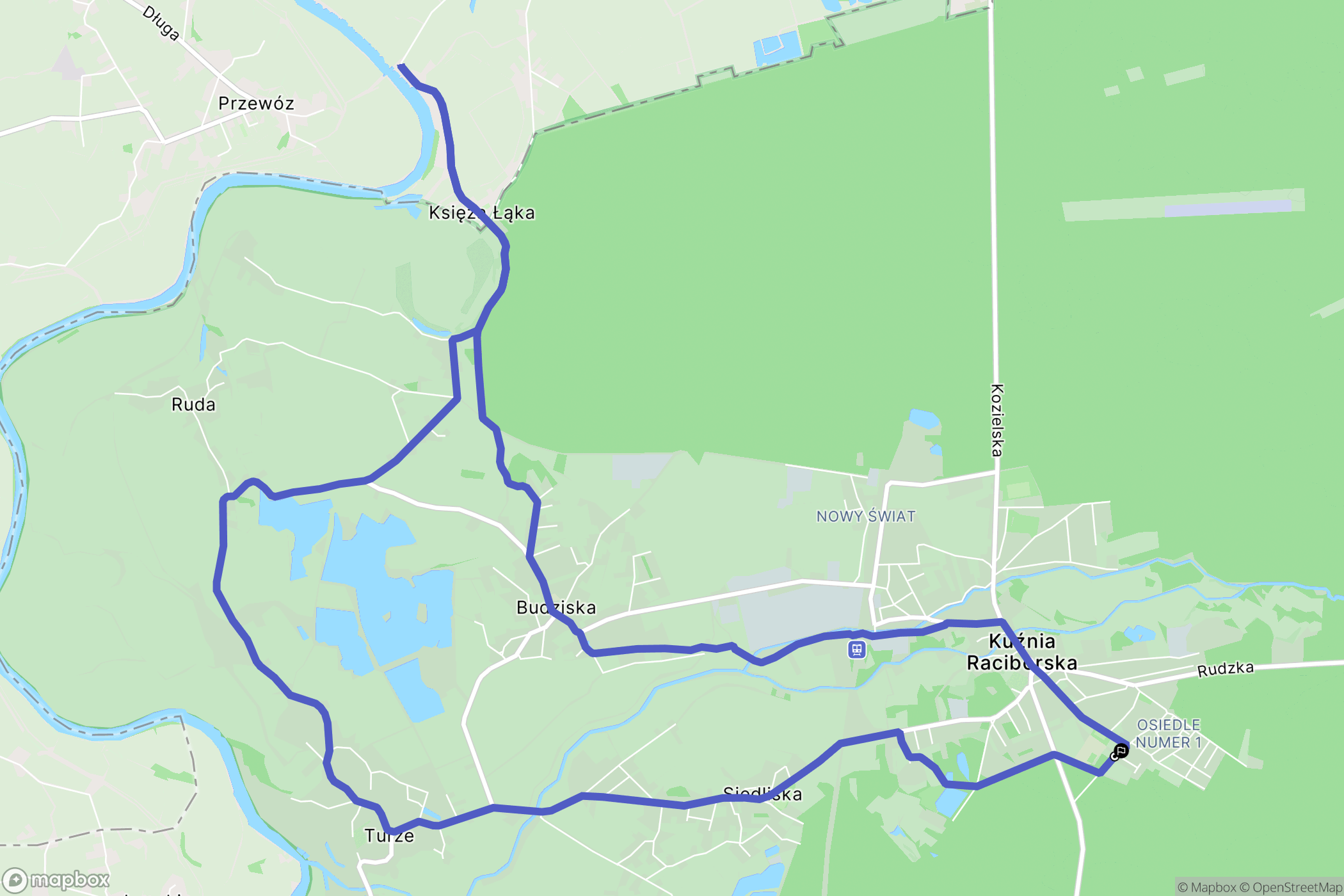 Kuźnia Raciborska: mapa trasy - Poland