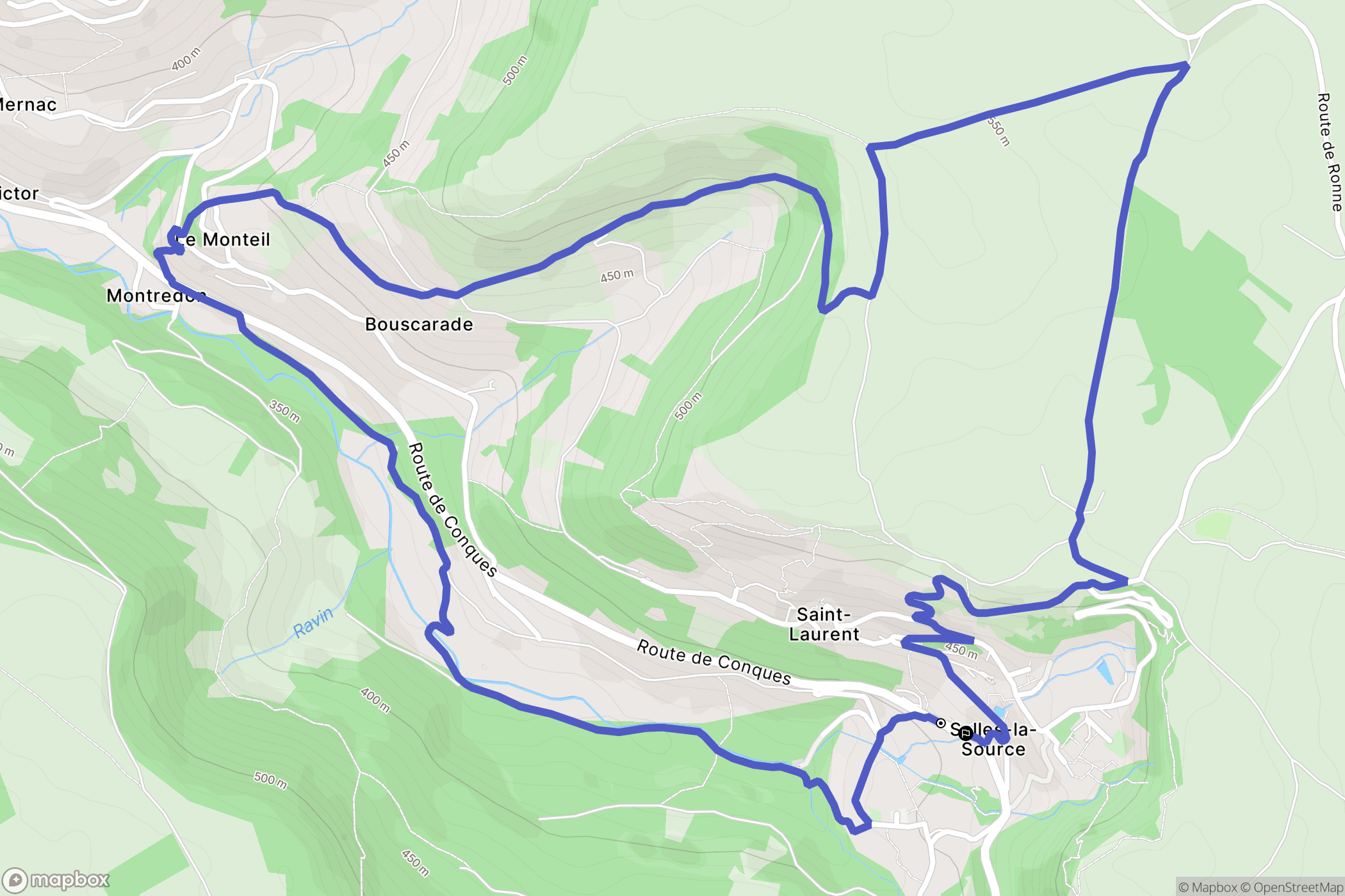 Salles-la-Source : carte du parcours de randonnée - France