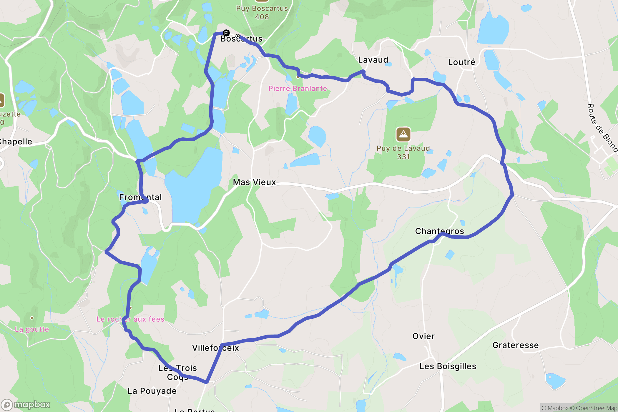 Cieux : carte du parcours de randonnée - France