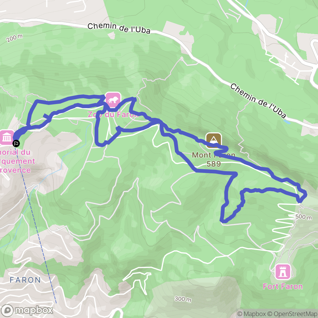 Toulon : carte du parcours de randonnée - France