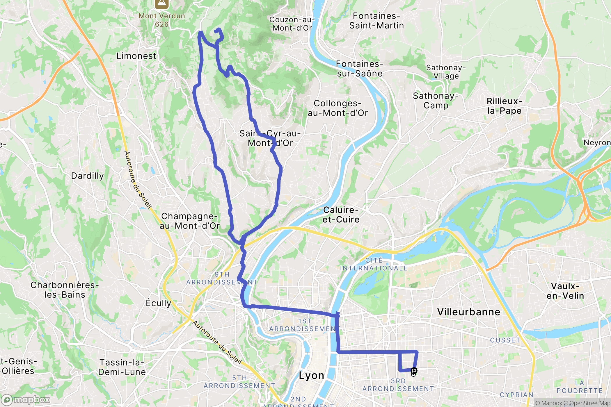 Lyon : carte du parcours de randonnée - France