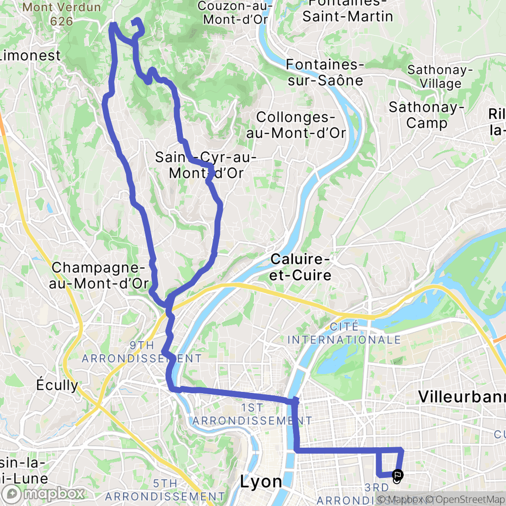 Lyon : carte du parcours de randonnée - France