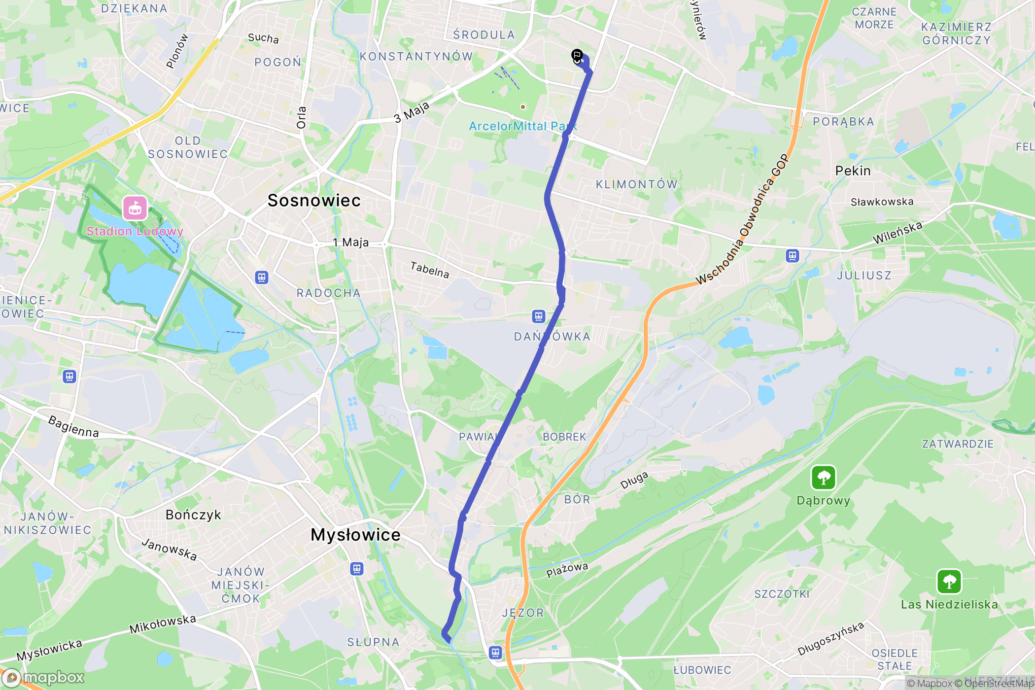 Sosnowiec: mapa trasy - Poland