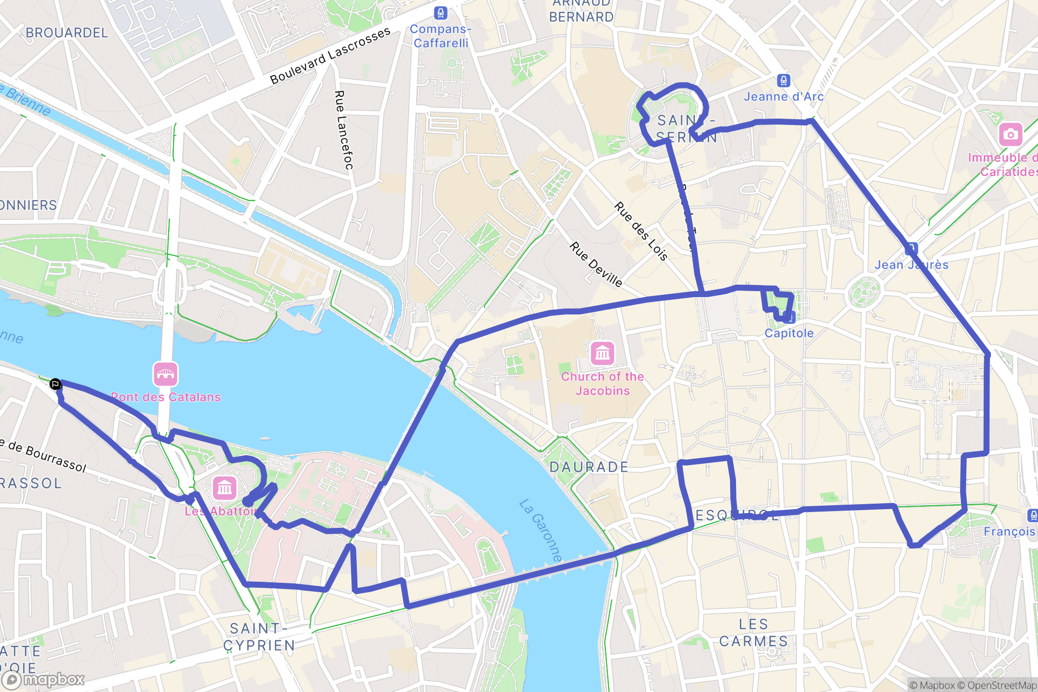 Toulouse : carte du parcours de randonnée - France