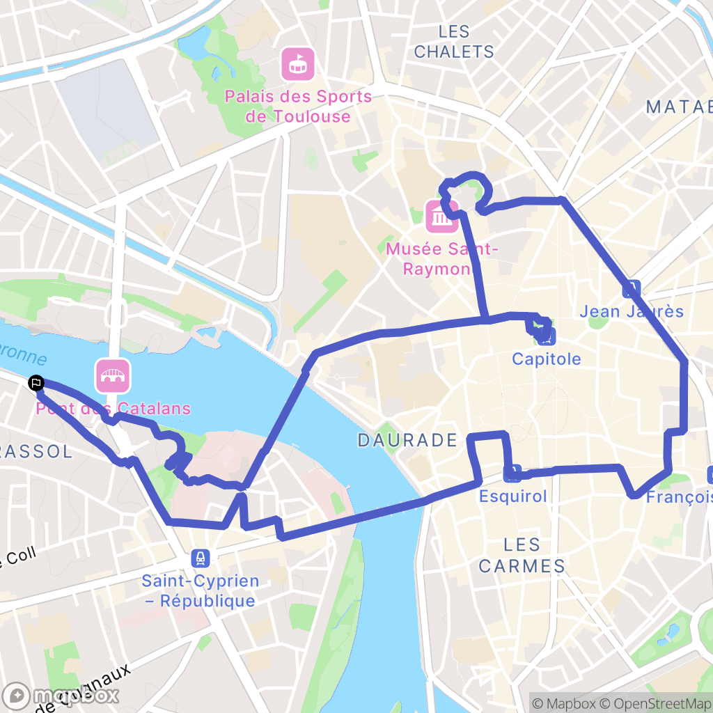 Toulouse : carte du parcours de randonnée - France