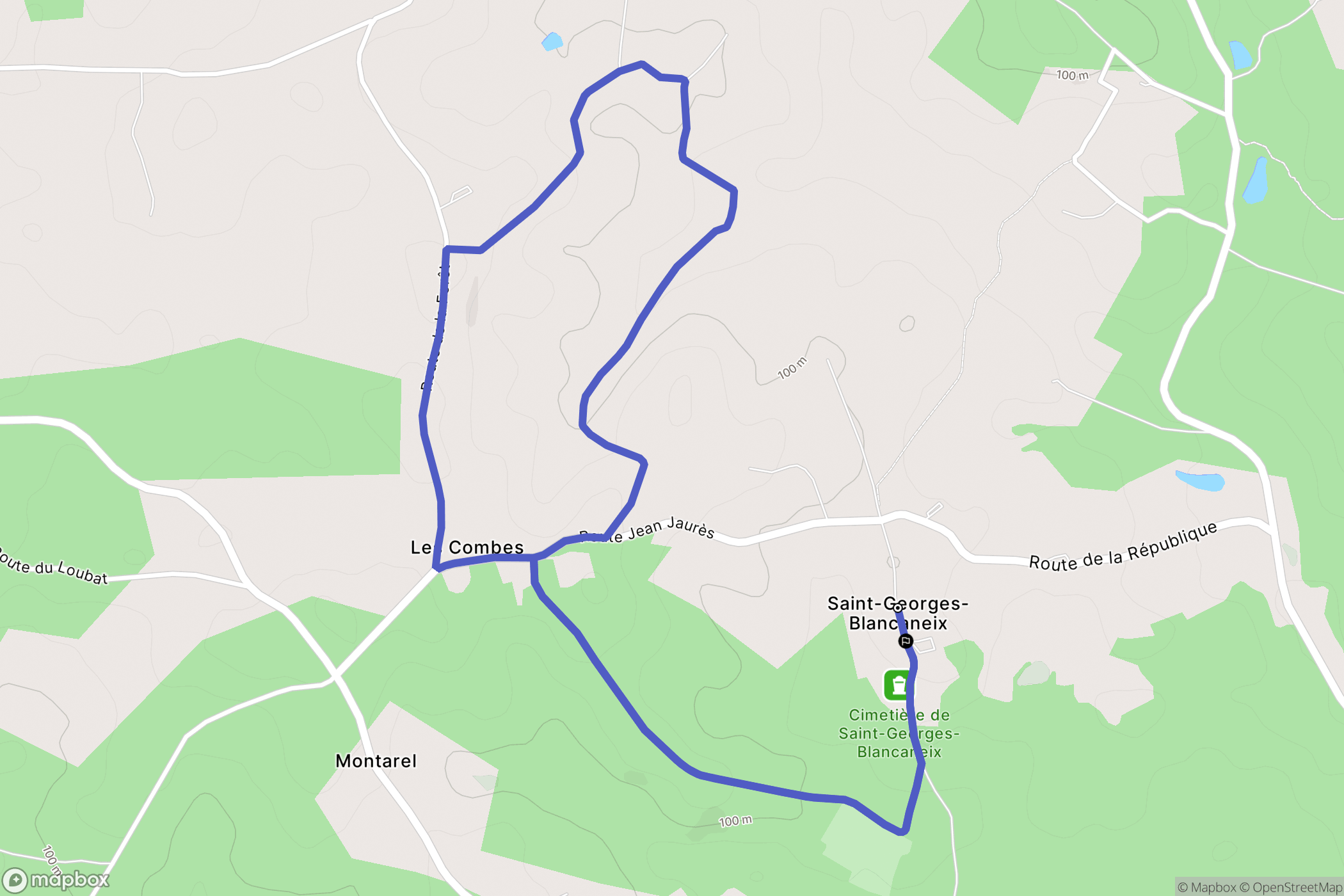 Saint-Georges-Blancaneix : carte du parcours de randonnée - France