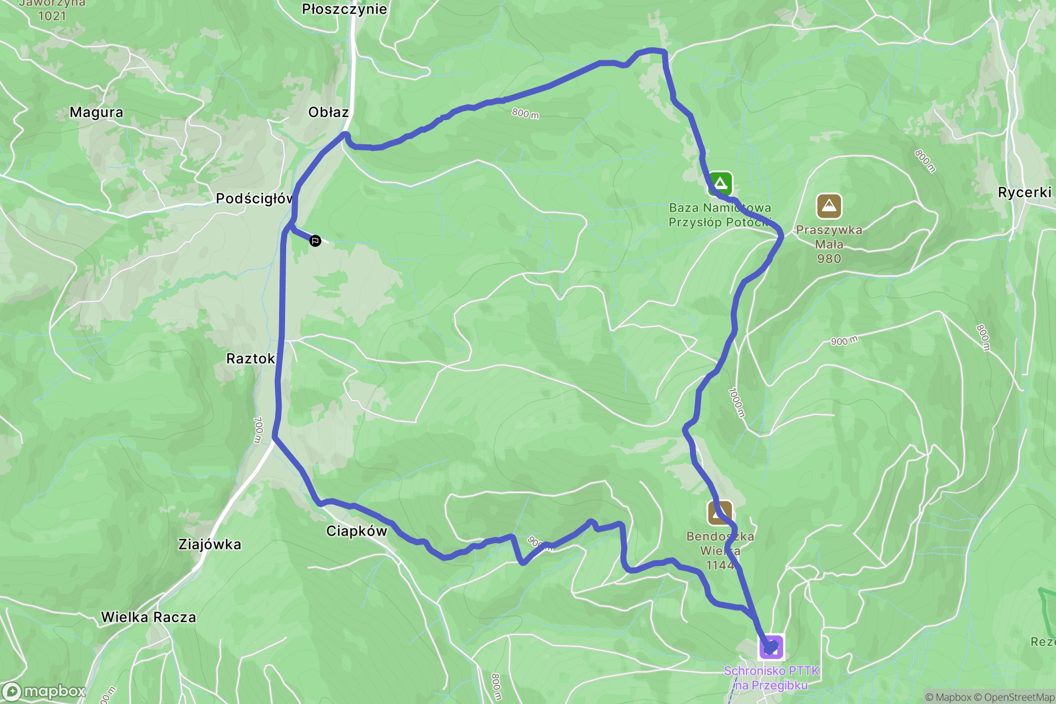 Rycerka Górna: mapa trasy - Poland