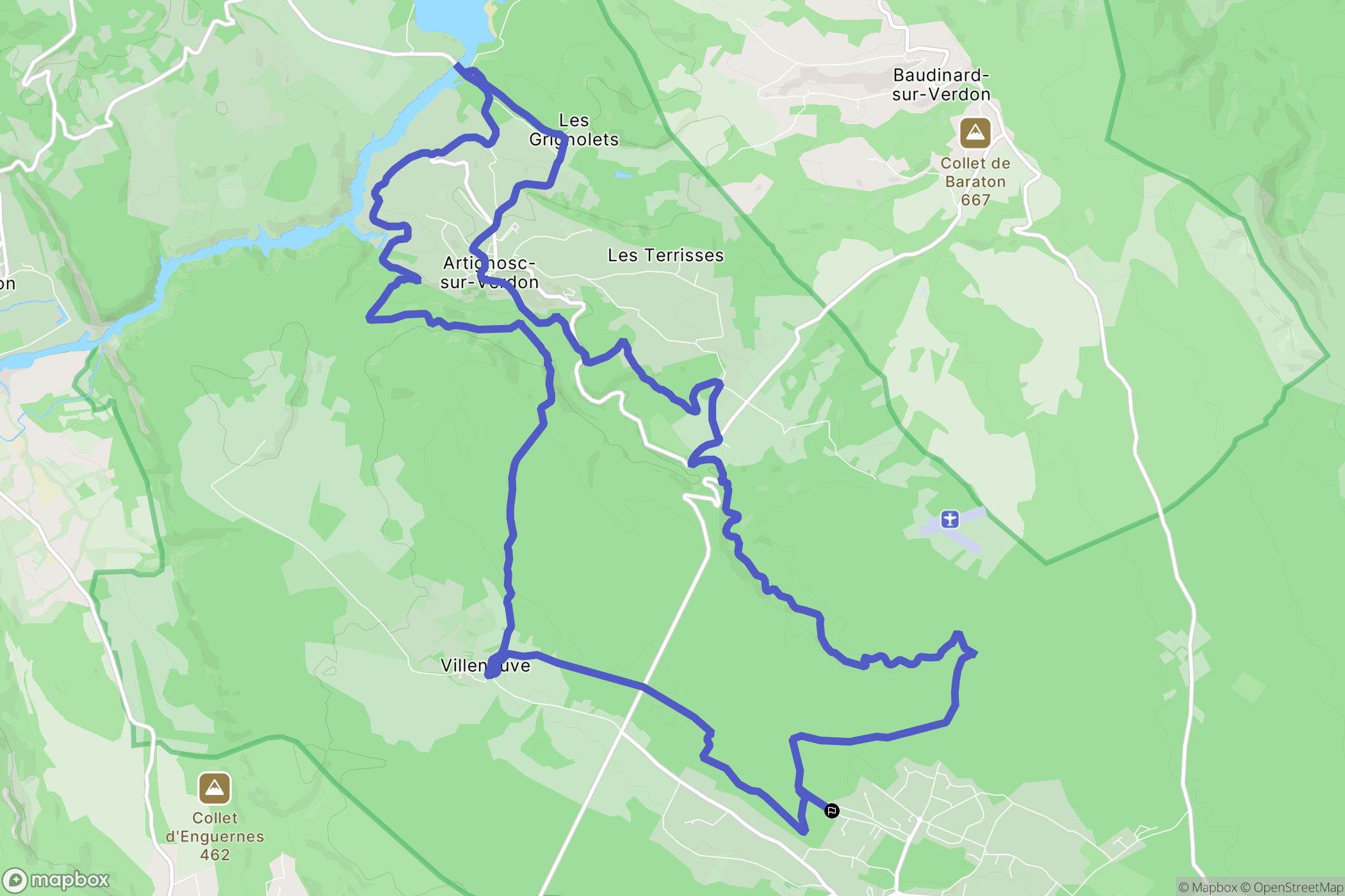 Régusse : carte du parcours de randonnée - France